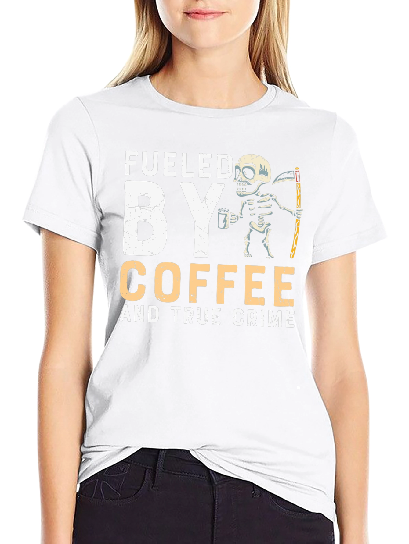 Fueled by Coffee and True Crime Skeleton T-Shirt