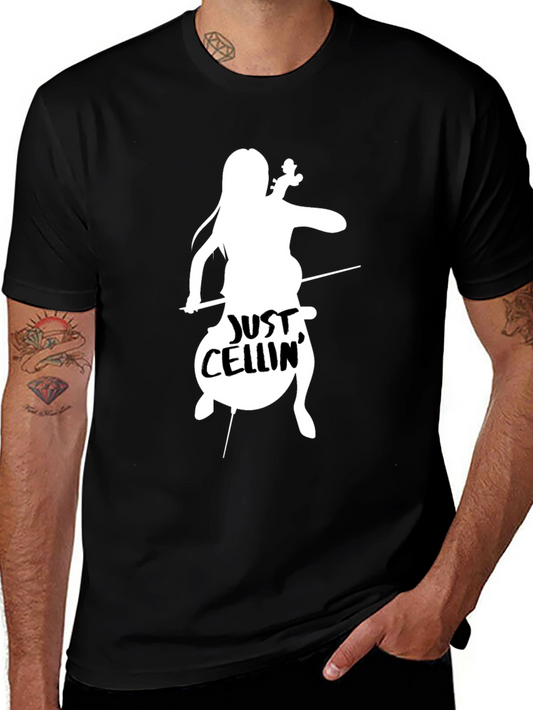 Just Cellin Mens Black T-Shirt - Musician Humor Tee