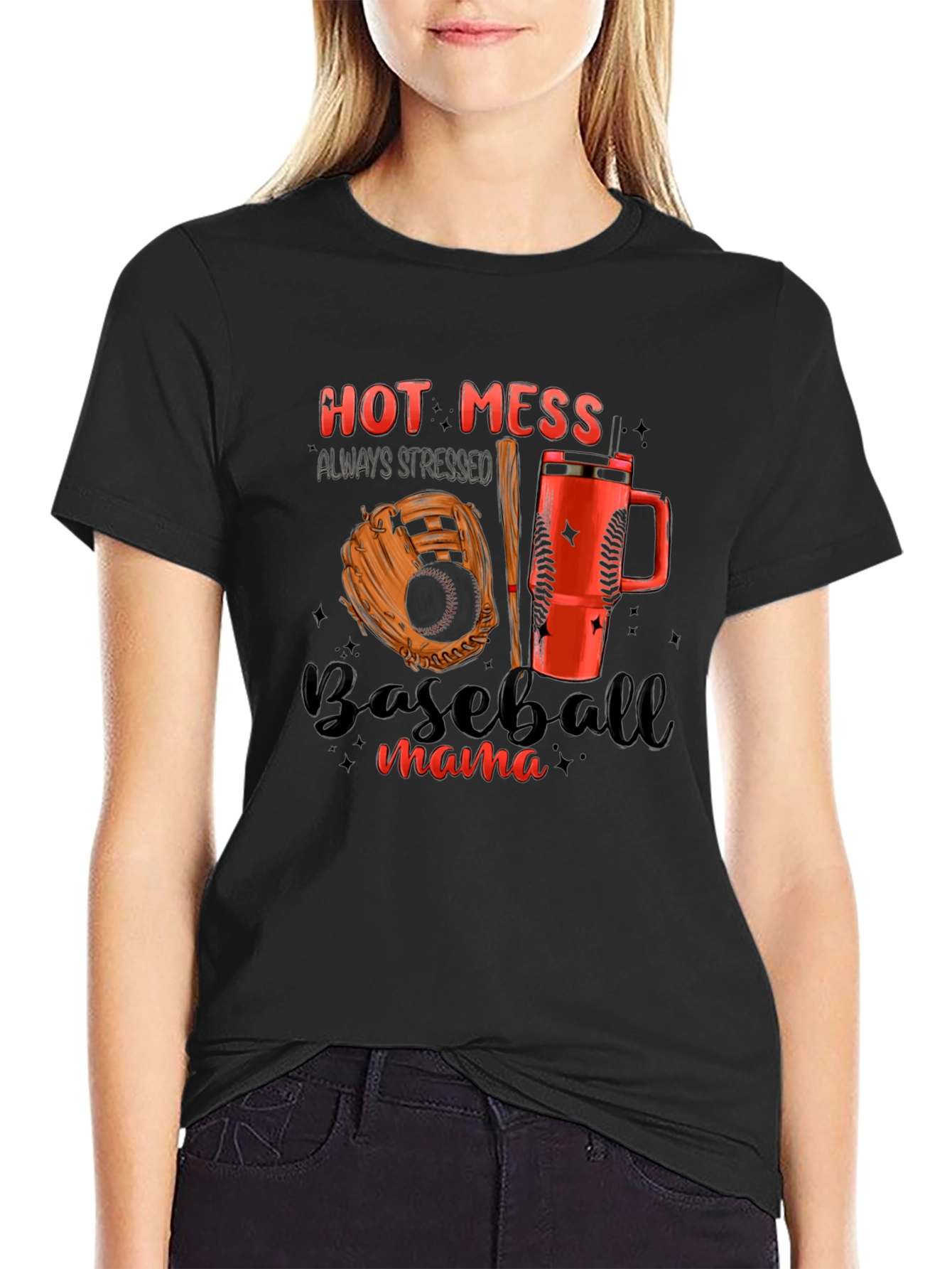 Hot Mess Baseball Mama T-Shirt
