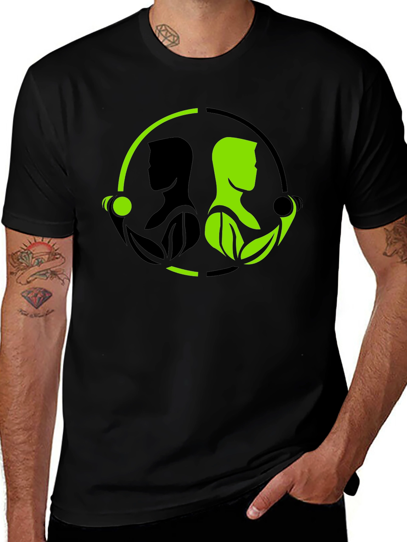 Nature Gym T-Shirt - Black Green Yin Yang Fitness