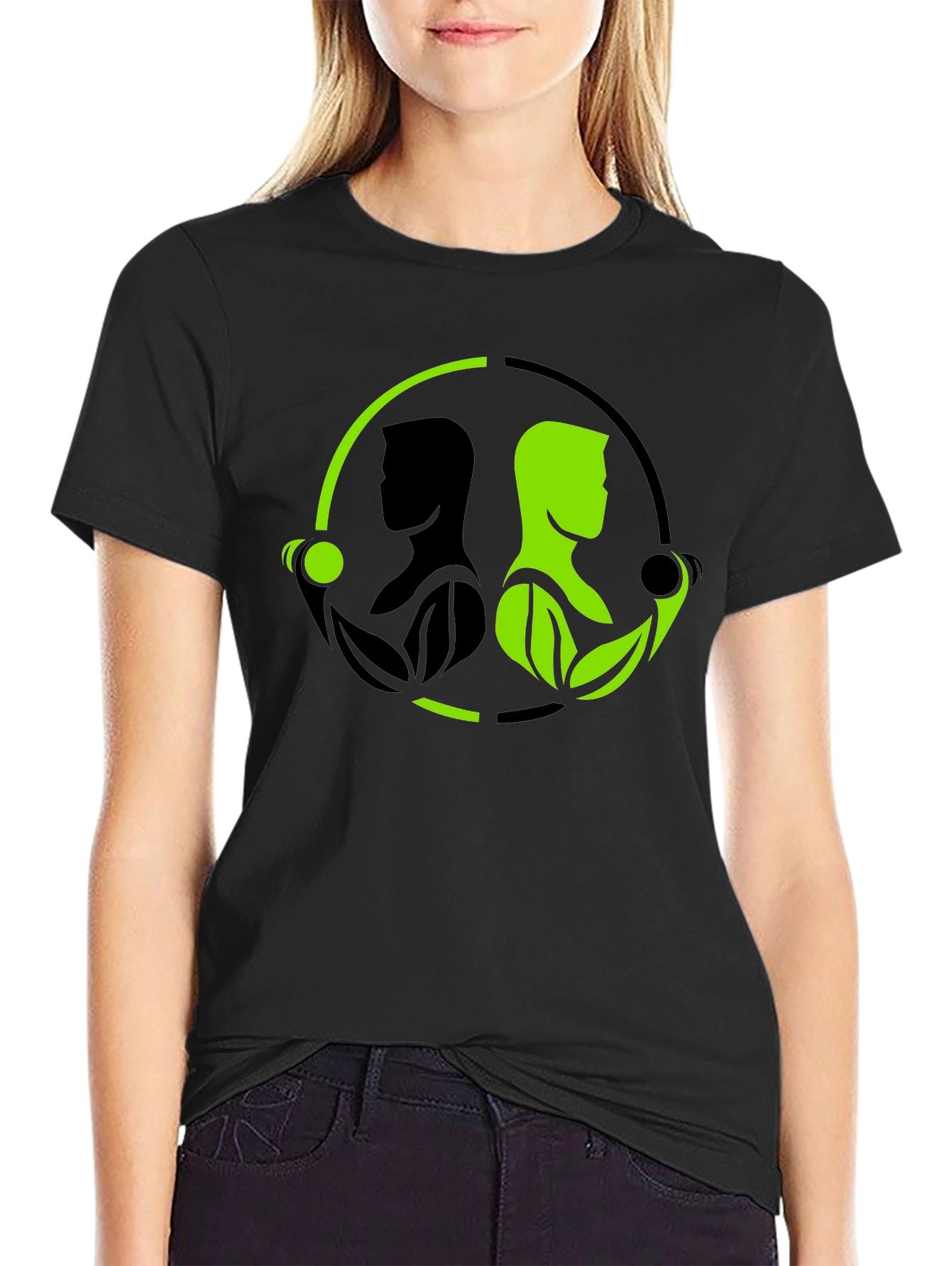 Nature Gym T-Shirt - Black Green Yin Yang Fitness