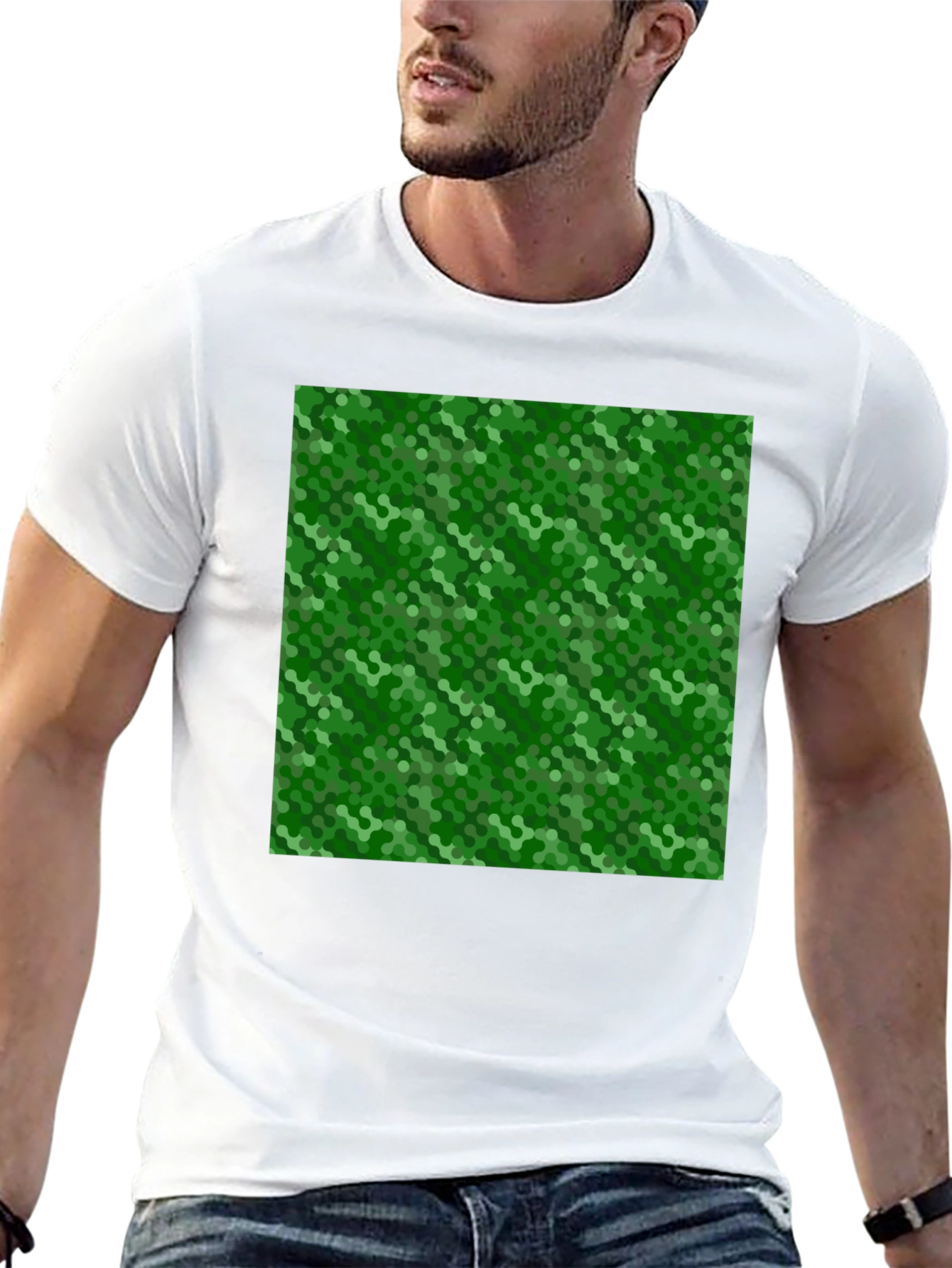 Green Hexagon Pattern Black T-Shirt