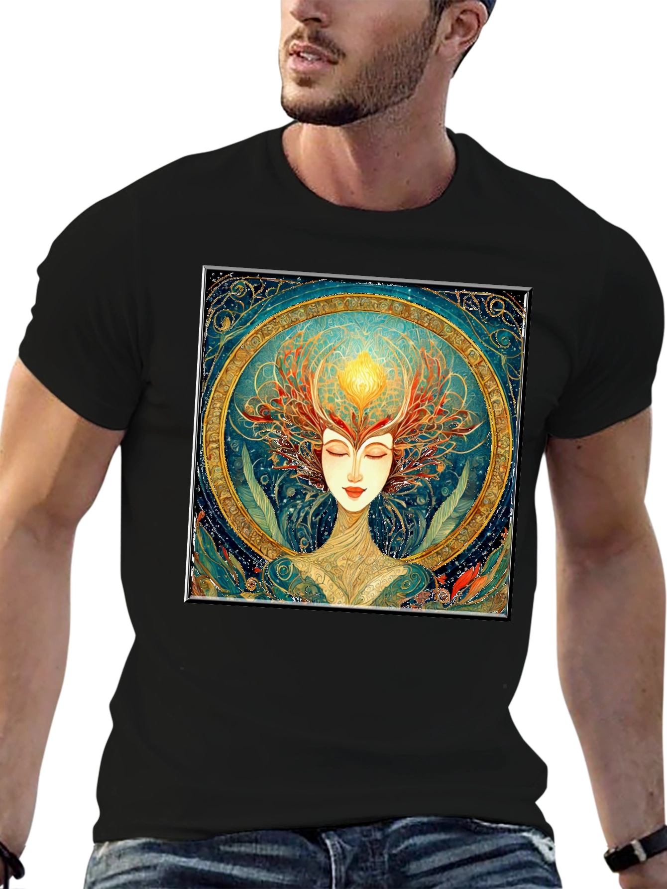 Art Nouveau Woman Black T-Shirt