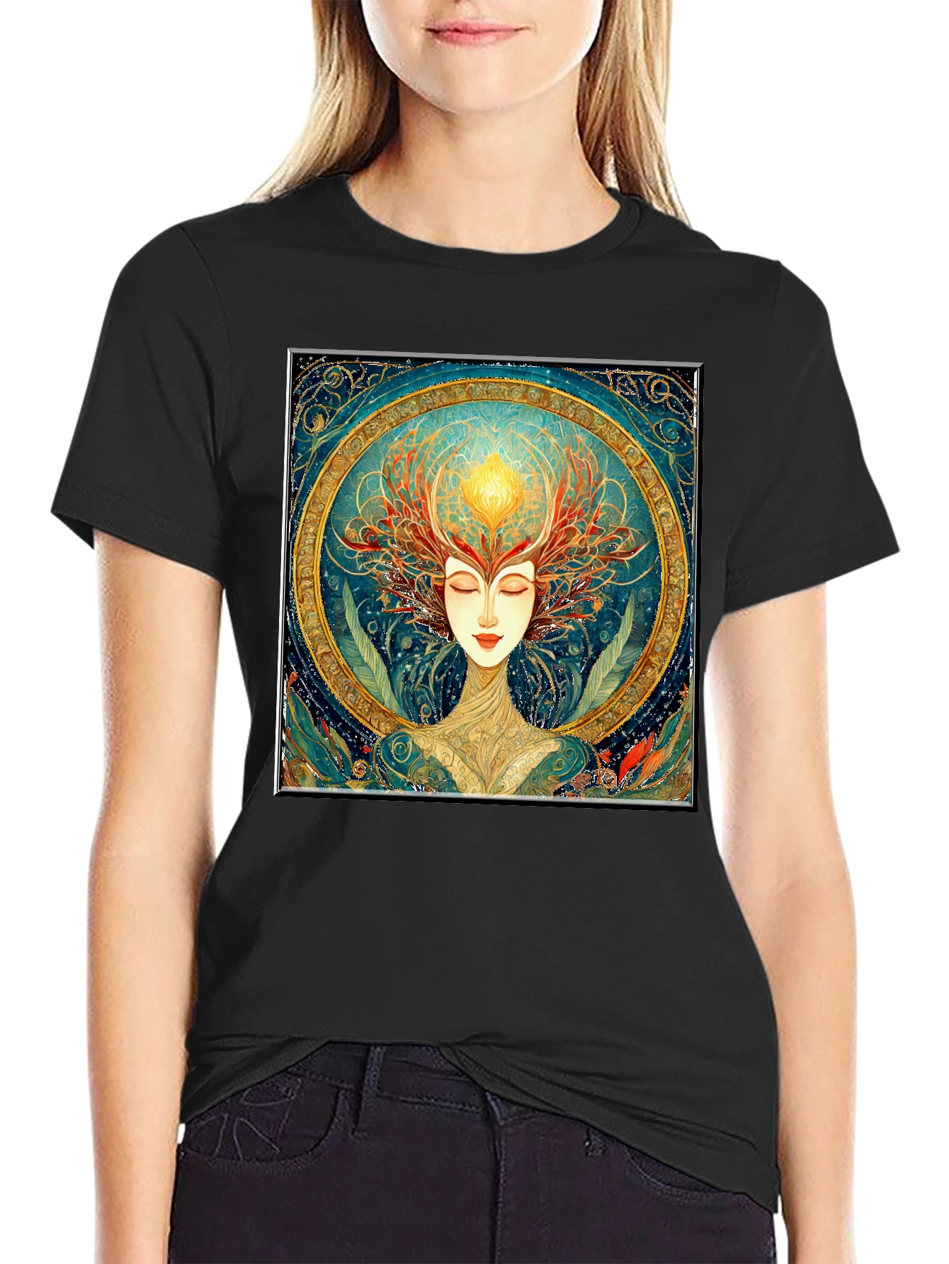 Art Nouveau Woman Black T-Shirt