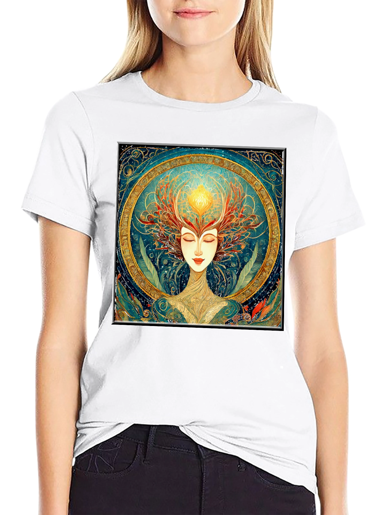 Art Nouveau Woman Black T-Shirt