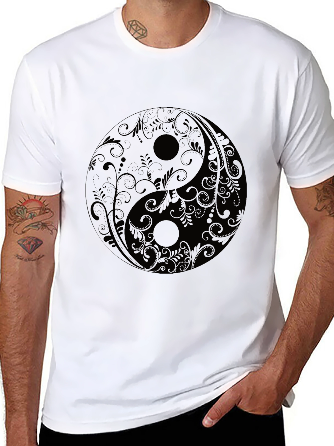 Yin Yang Floral Graphic Tee - Black