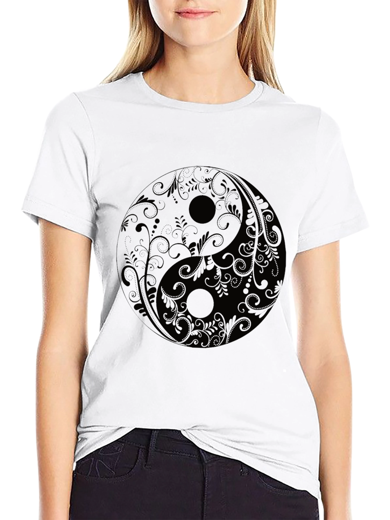 Yin Yang Floral Graphic Tee - Black