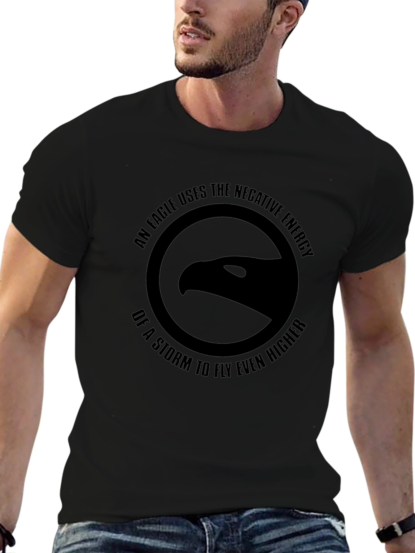 Motivational Eagle Storm Energy Black T-Shirt
