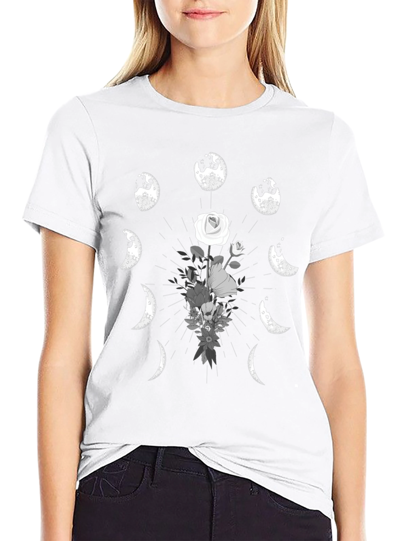 Lunar Flower T-Shirt - Dark Moon Phase Design
