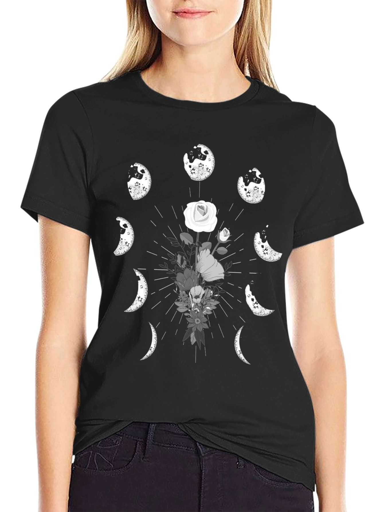 Lunar Flower T-Shirt - Dark Moon Phase Design