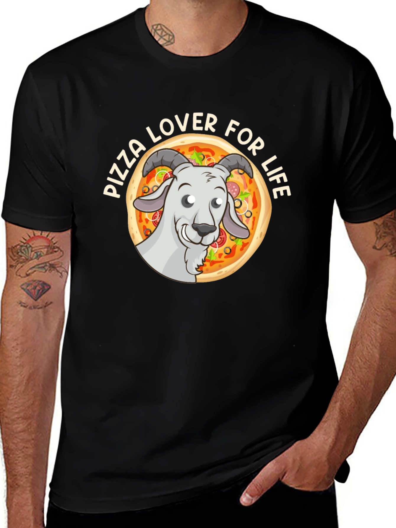 Pizza Lover Goat Graphic Tee - Black