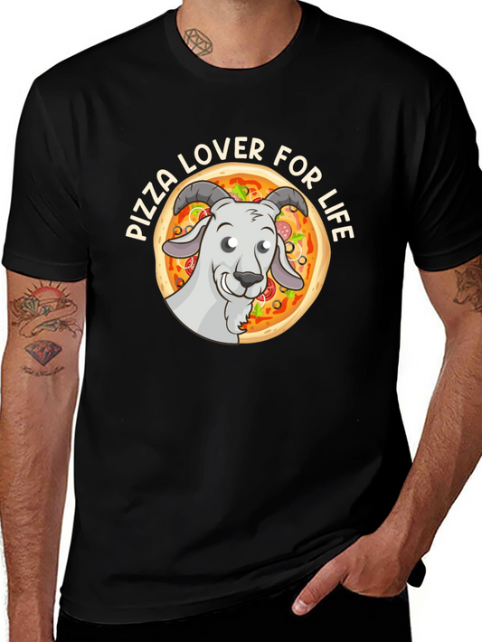 Pizza Lover Goat Graphic Tee - Black