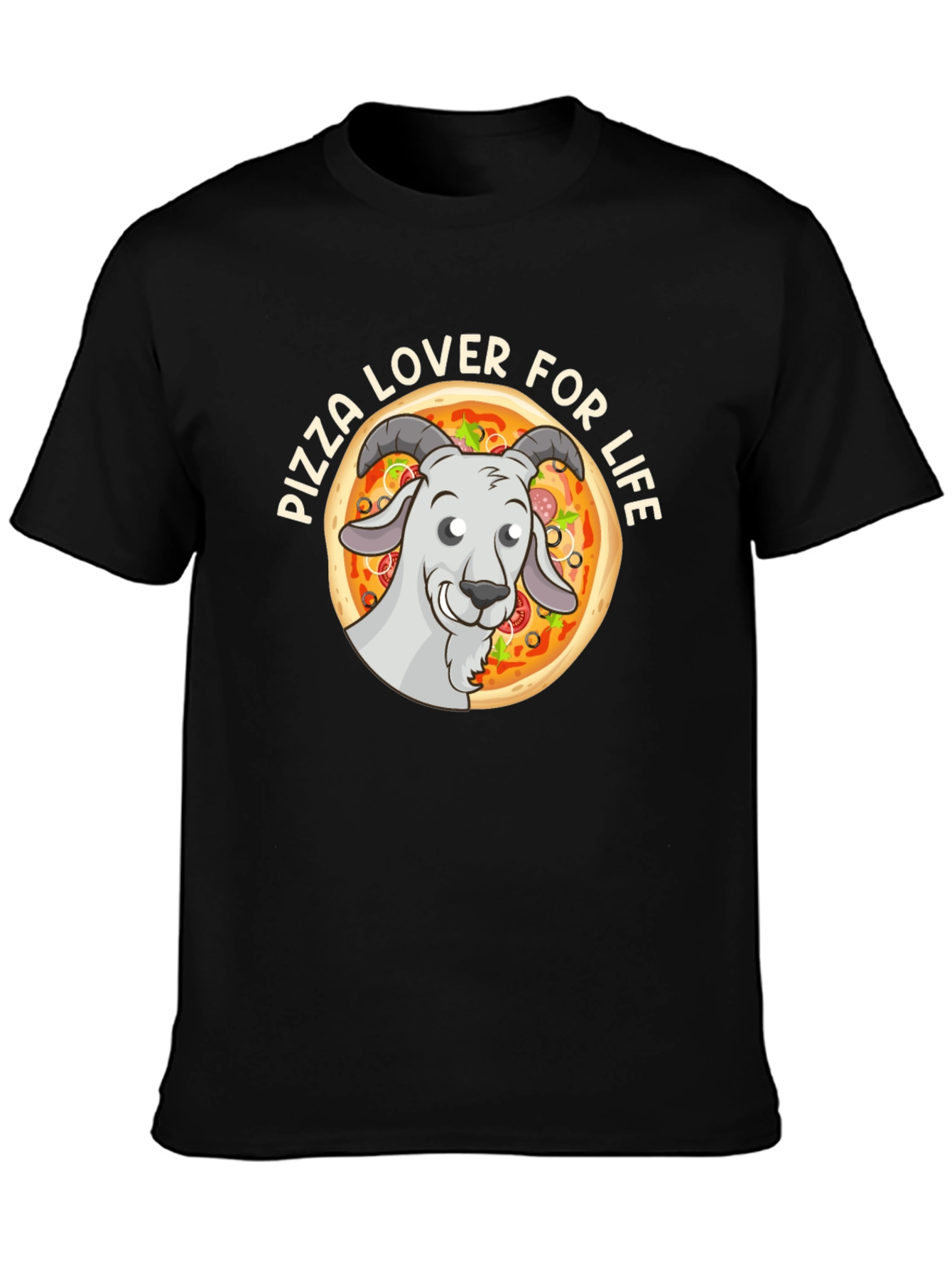Pizza Lover Goat Graphic Tee - Black