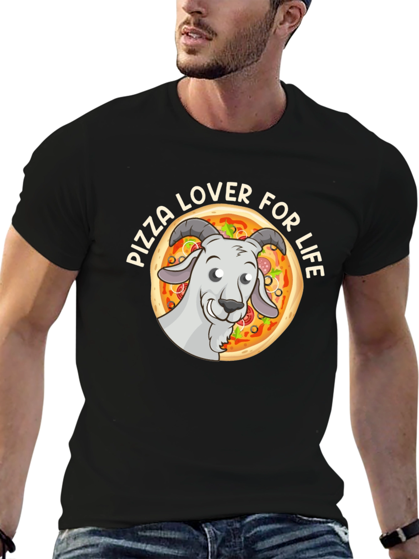Pizza Lover Goat Graphic Tee - Black