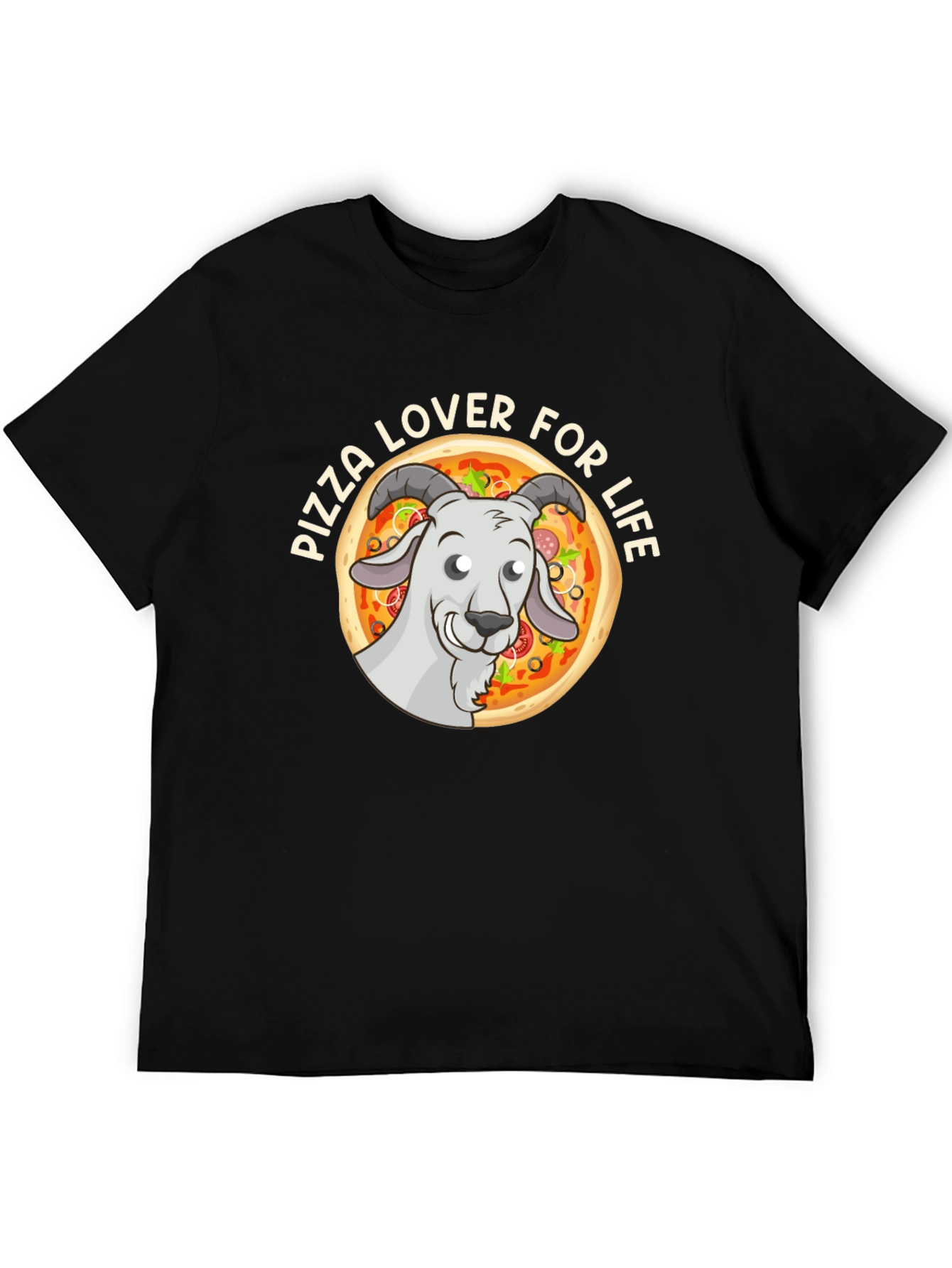 Pizza Lover Goat Graphic Tee - Black