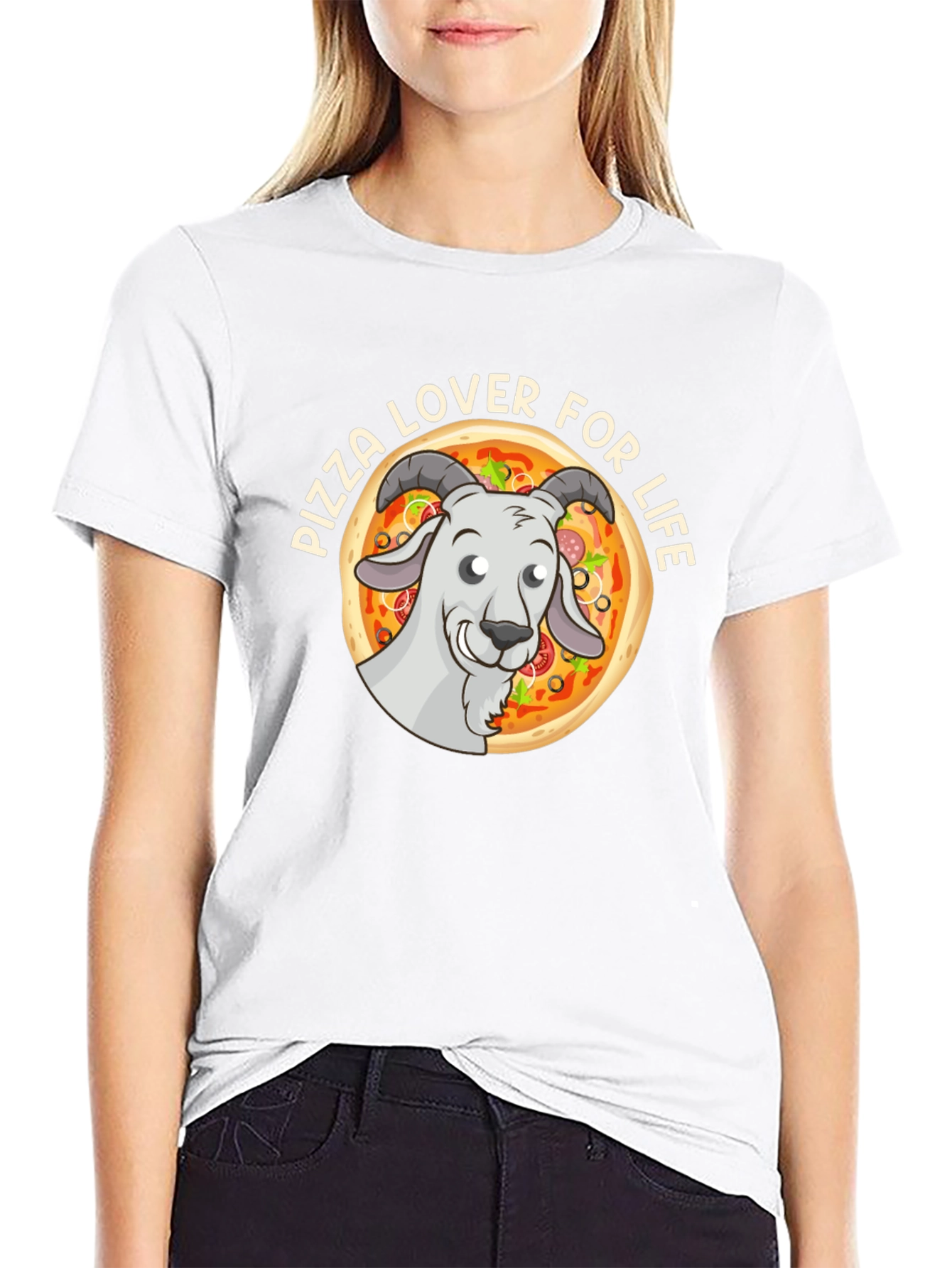 Pizza Lover Goat Graphic Tee - Black