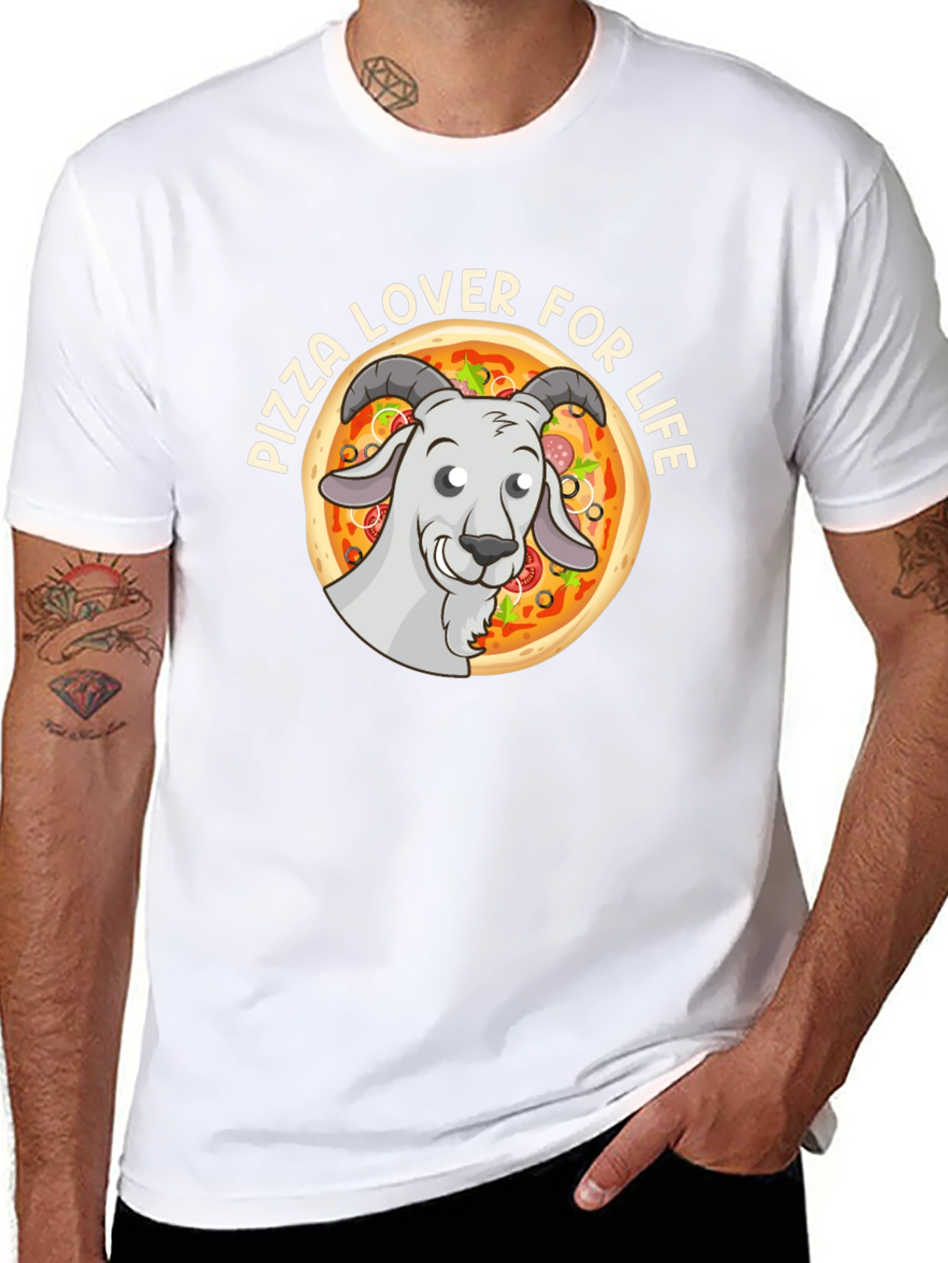 Pizza Lover Goat Graphic Tee - Black