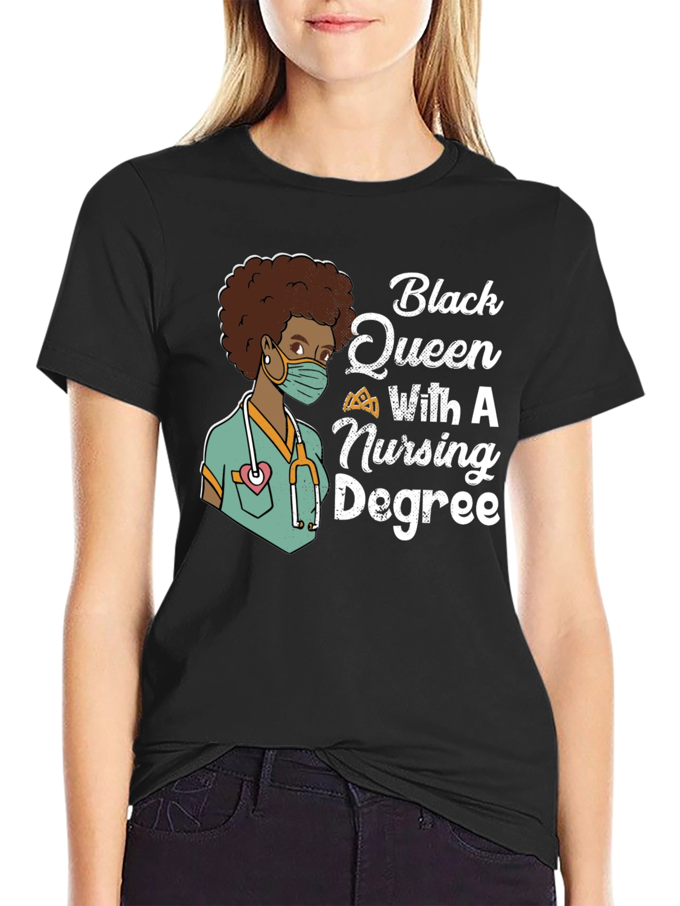 Black Queen Nurse T-Shirt - Nursing Degree Tee