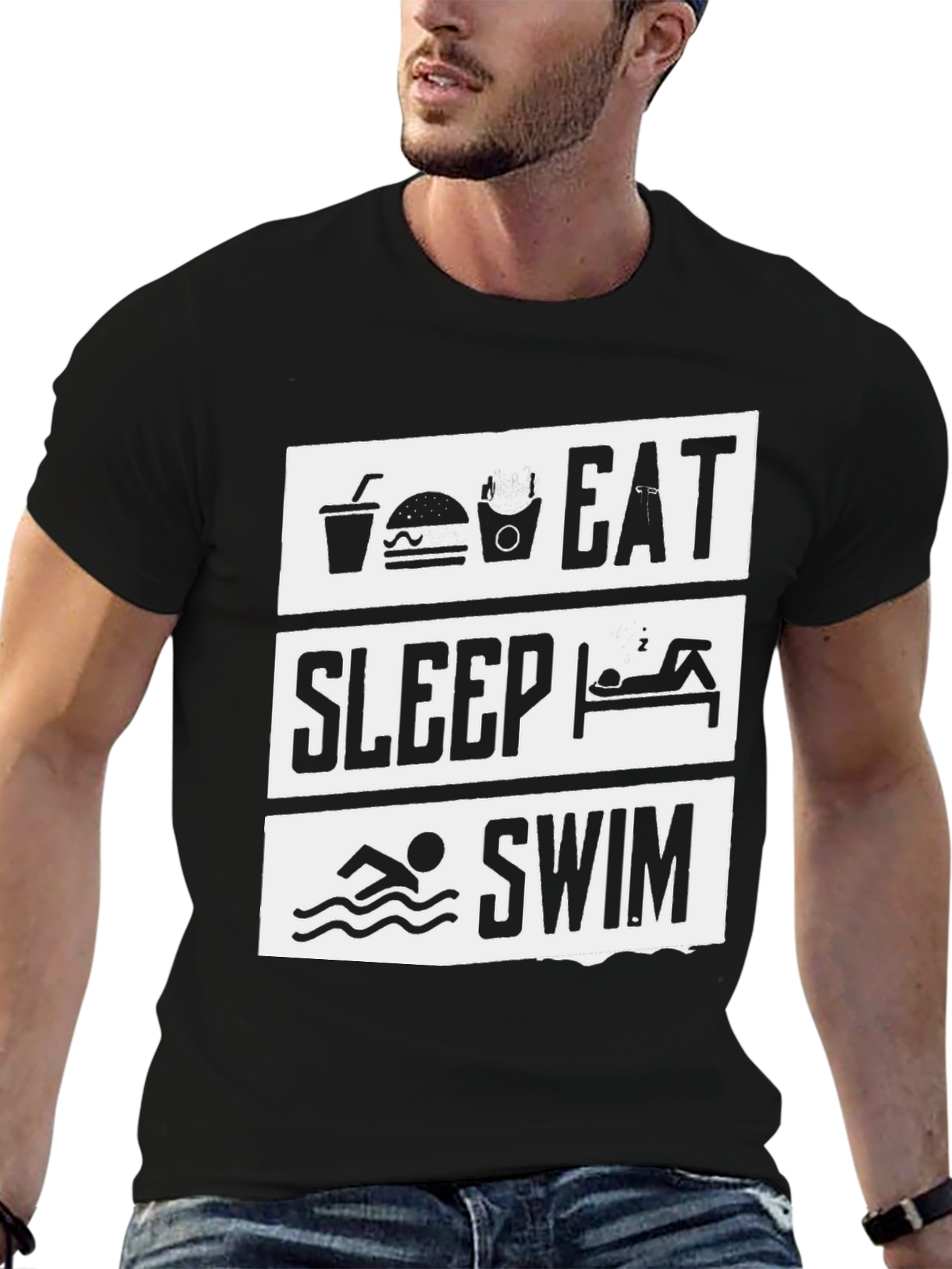 Eat Sleep Swim Black Graphic Tee