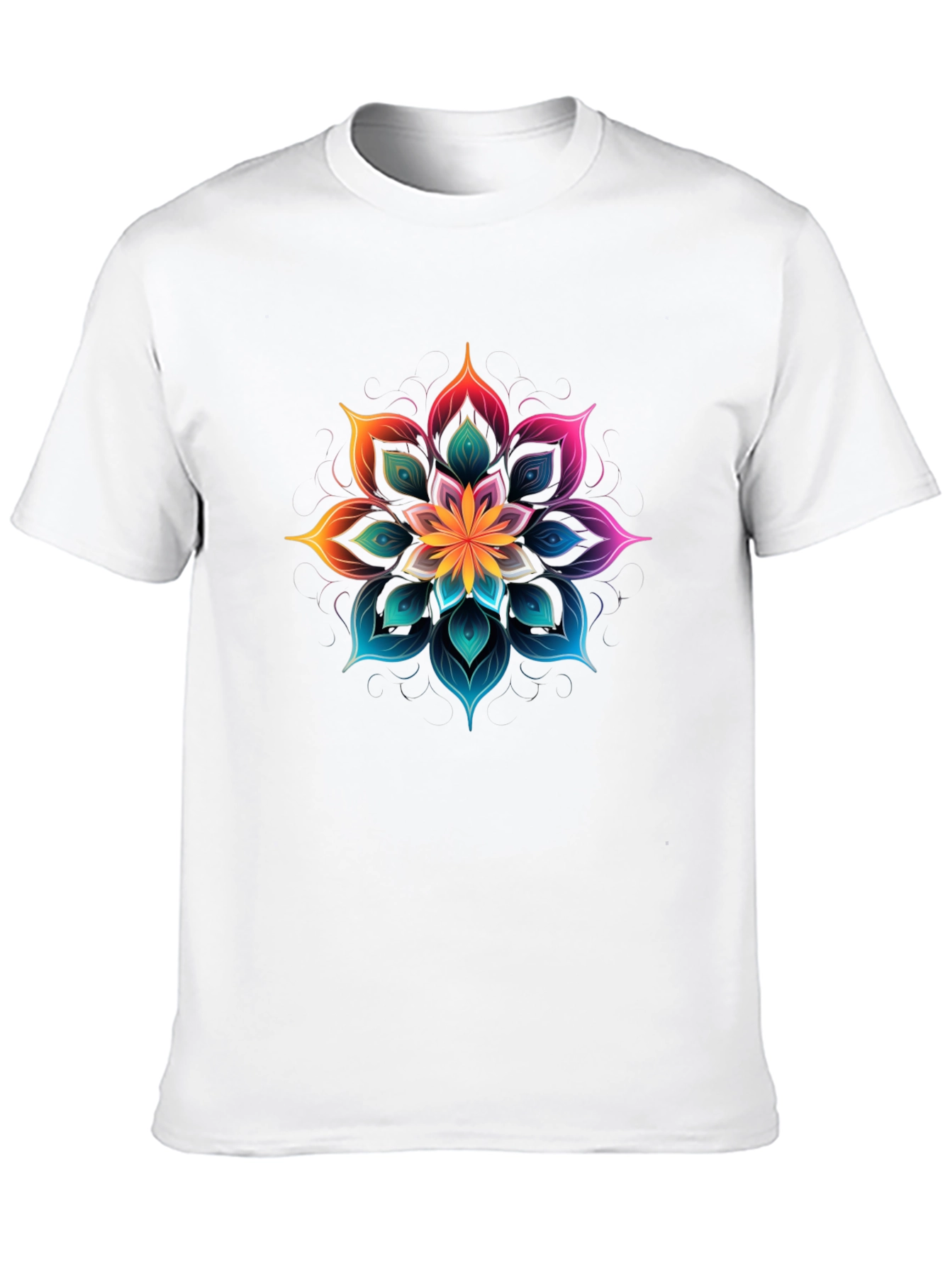 Vibrant Floral Mandala Graphic Tee - Black