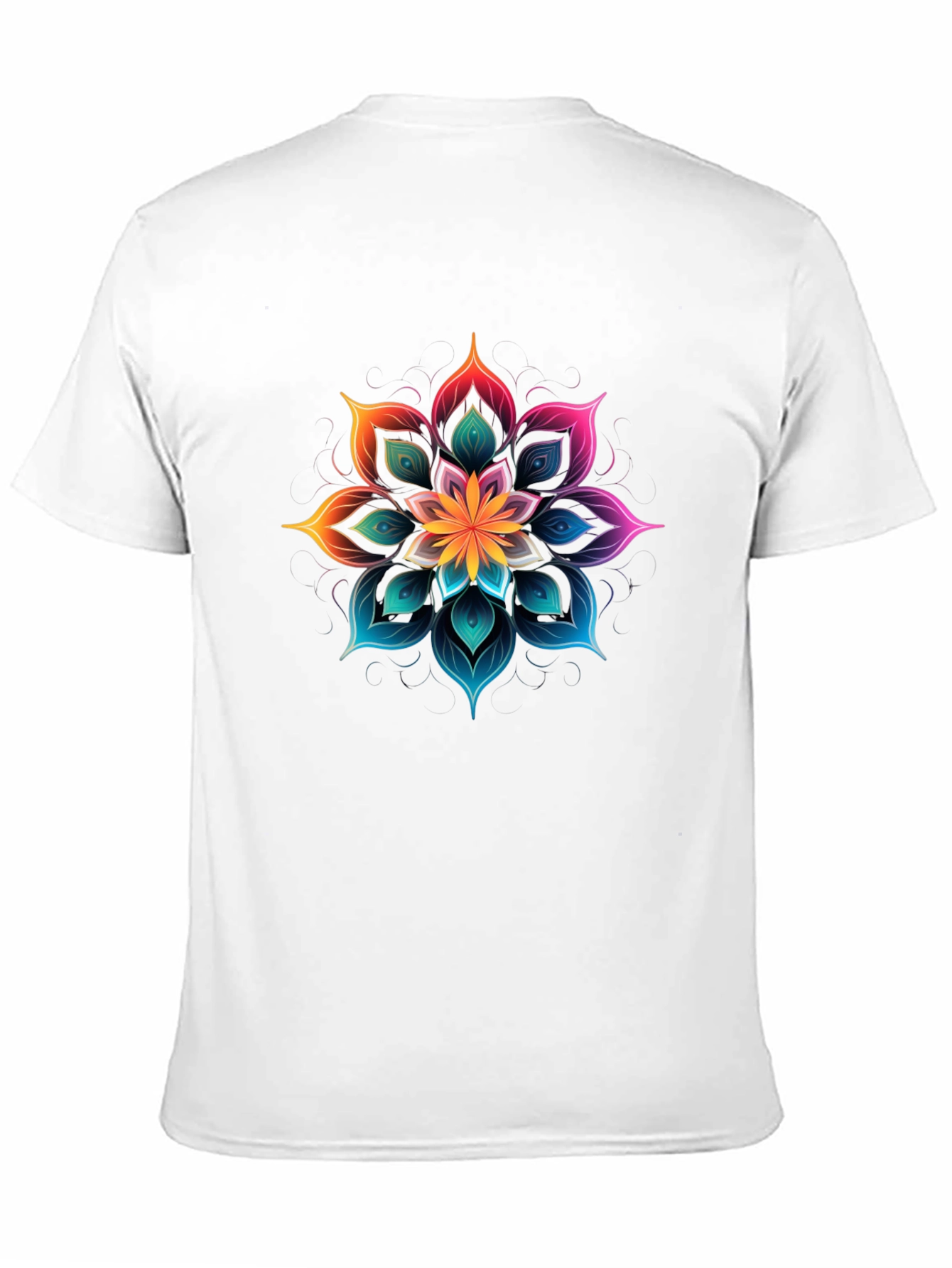 Vibrant Floral Mandala Graphic Tee - Black