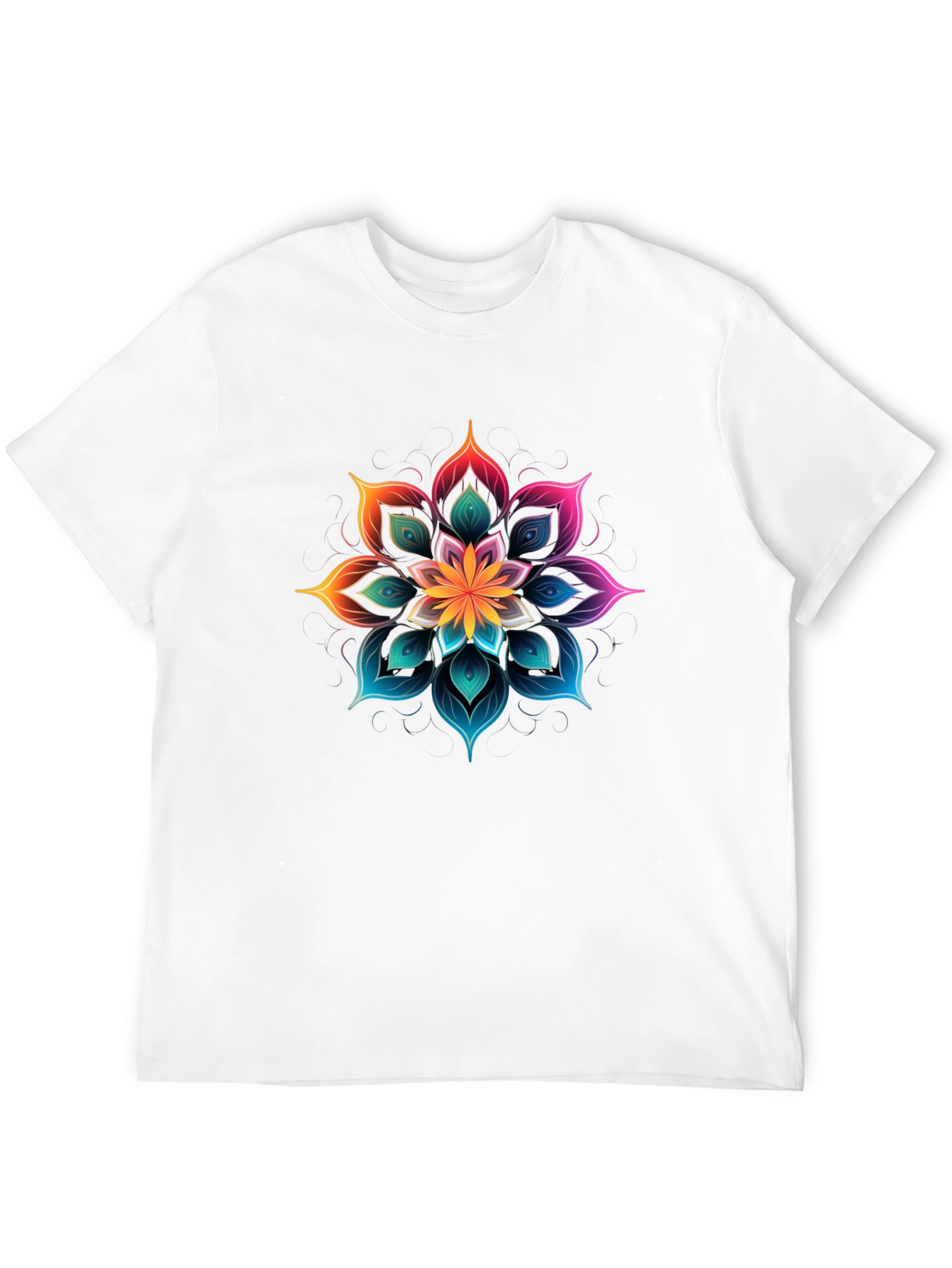 Vibrant Floral Mandala Graphic Tee - Black