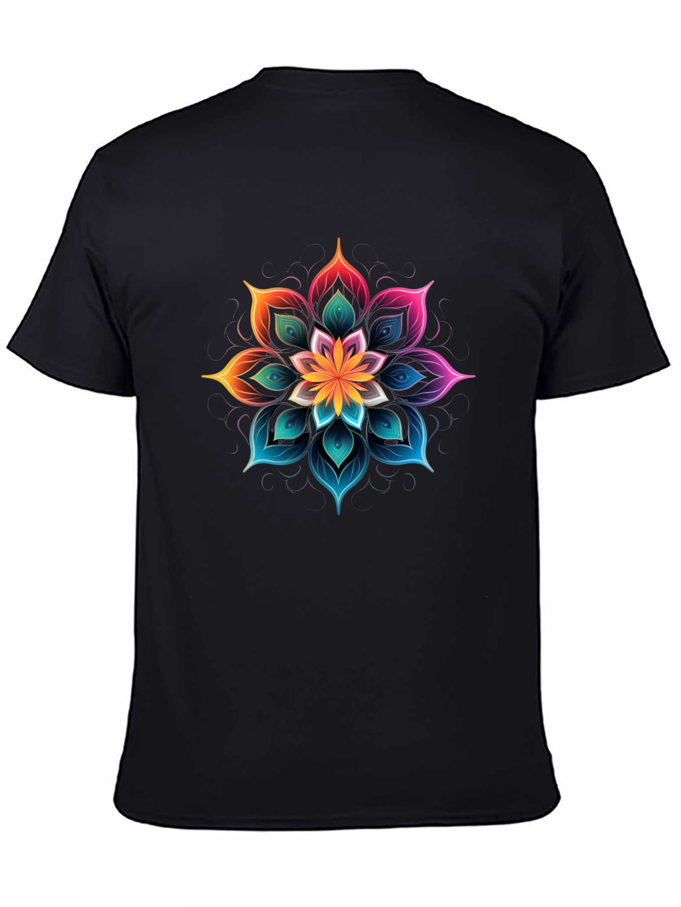 Vibrant Floral Mandala Graphic Tee - Black