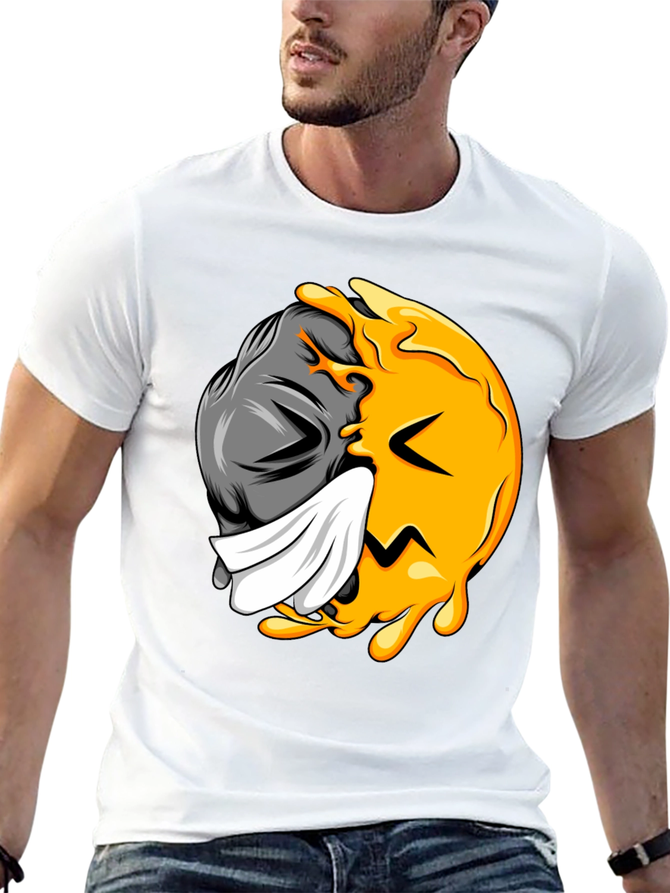 Two-Faced Graphic Tee - Black Cotton Blend