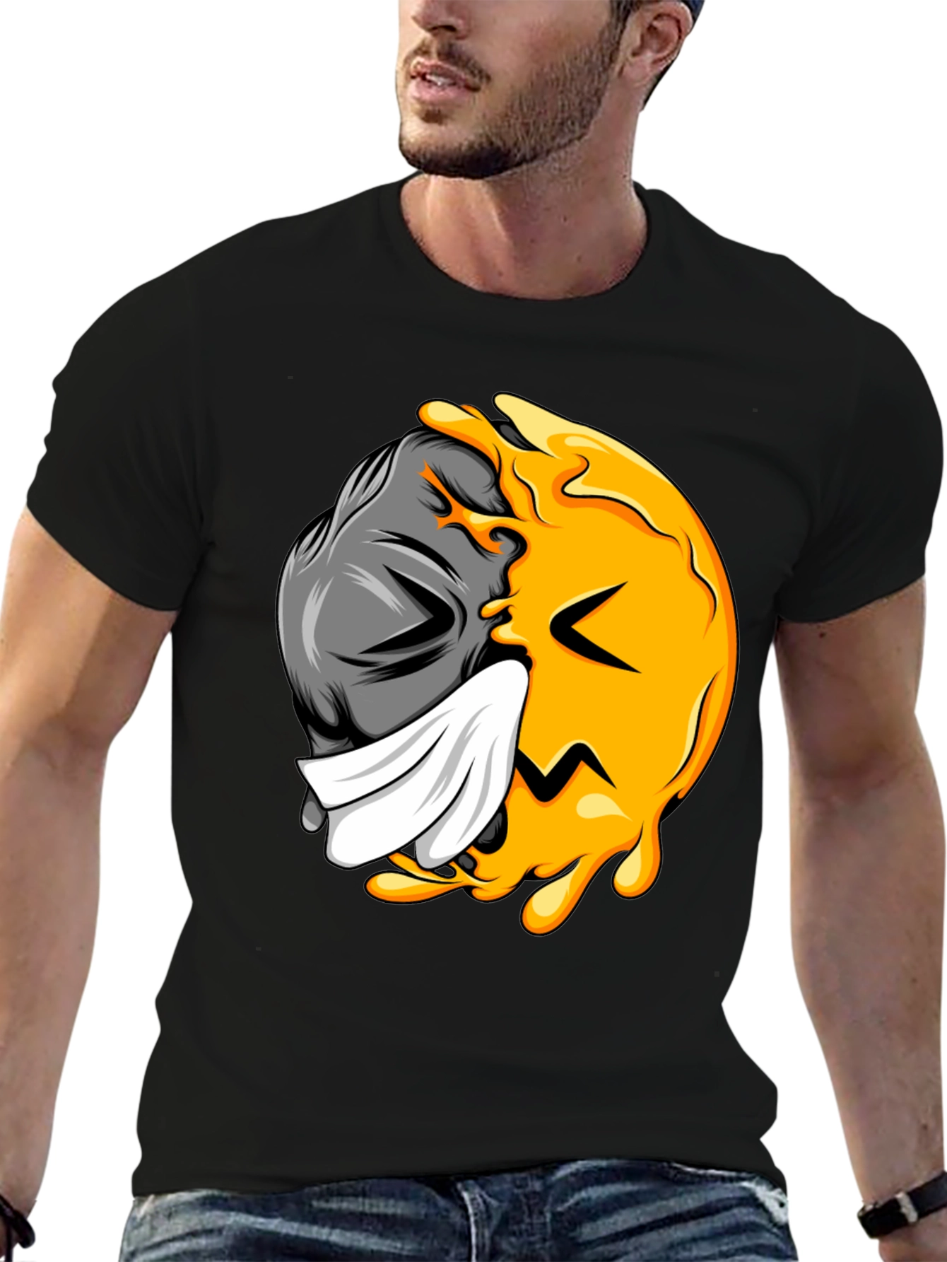 Two-Faced Graphic Tee - Black Cotton Blend