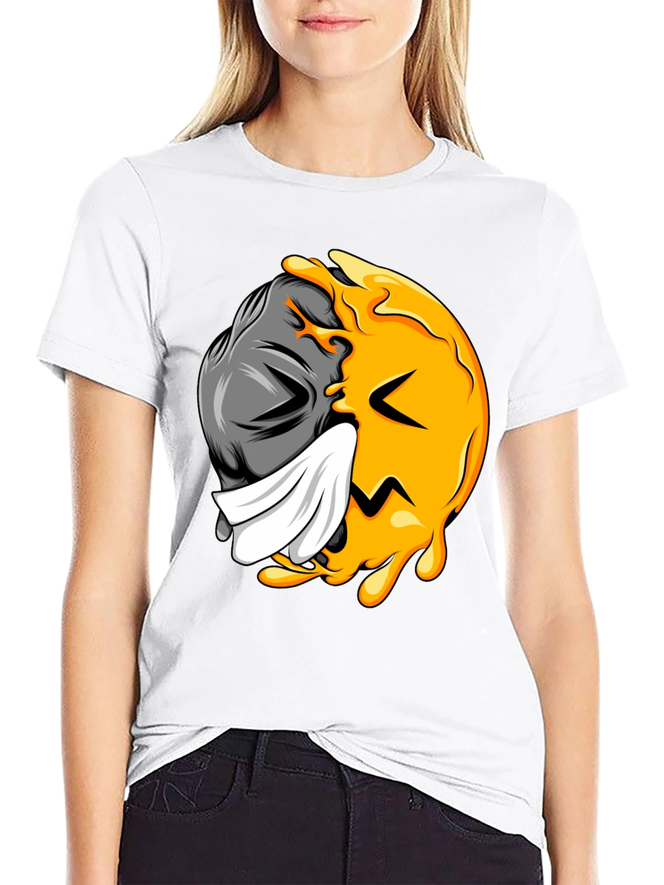 Two-Faced Graphic Tee - Black Cotton Blend