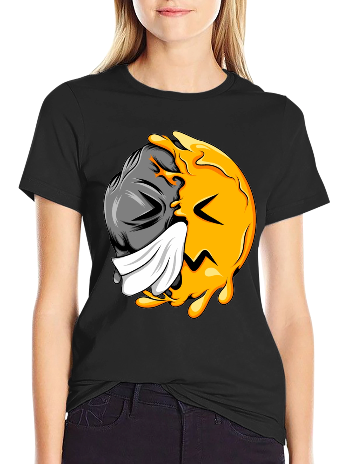 Two-Faced Graphic Tee - Black Cotton Blend