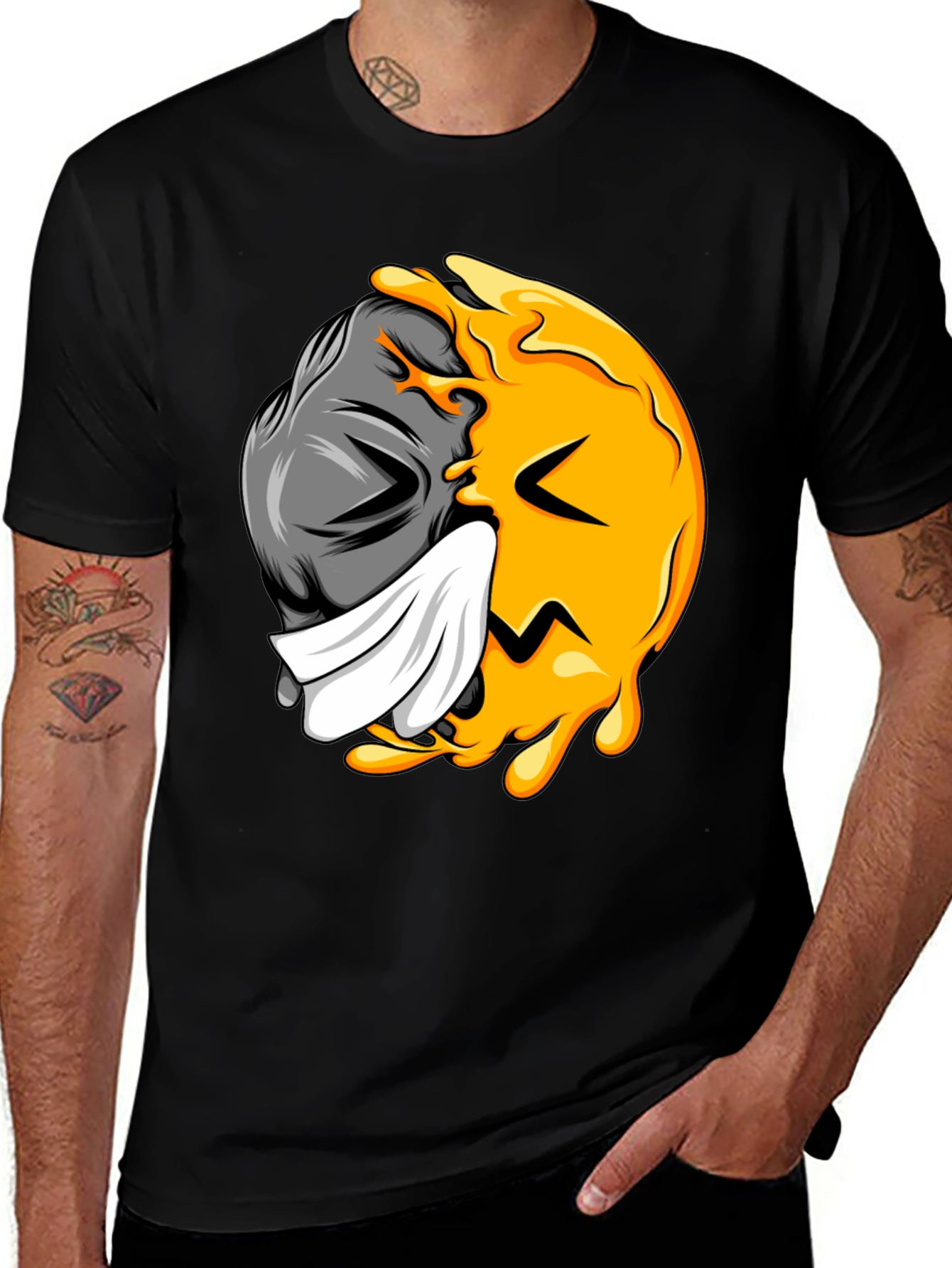 Two-Faced Graphic Tee - Black Cotton Blend