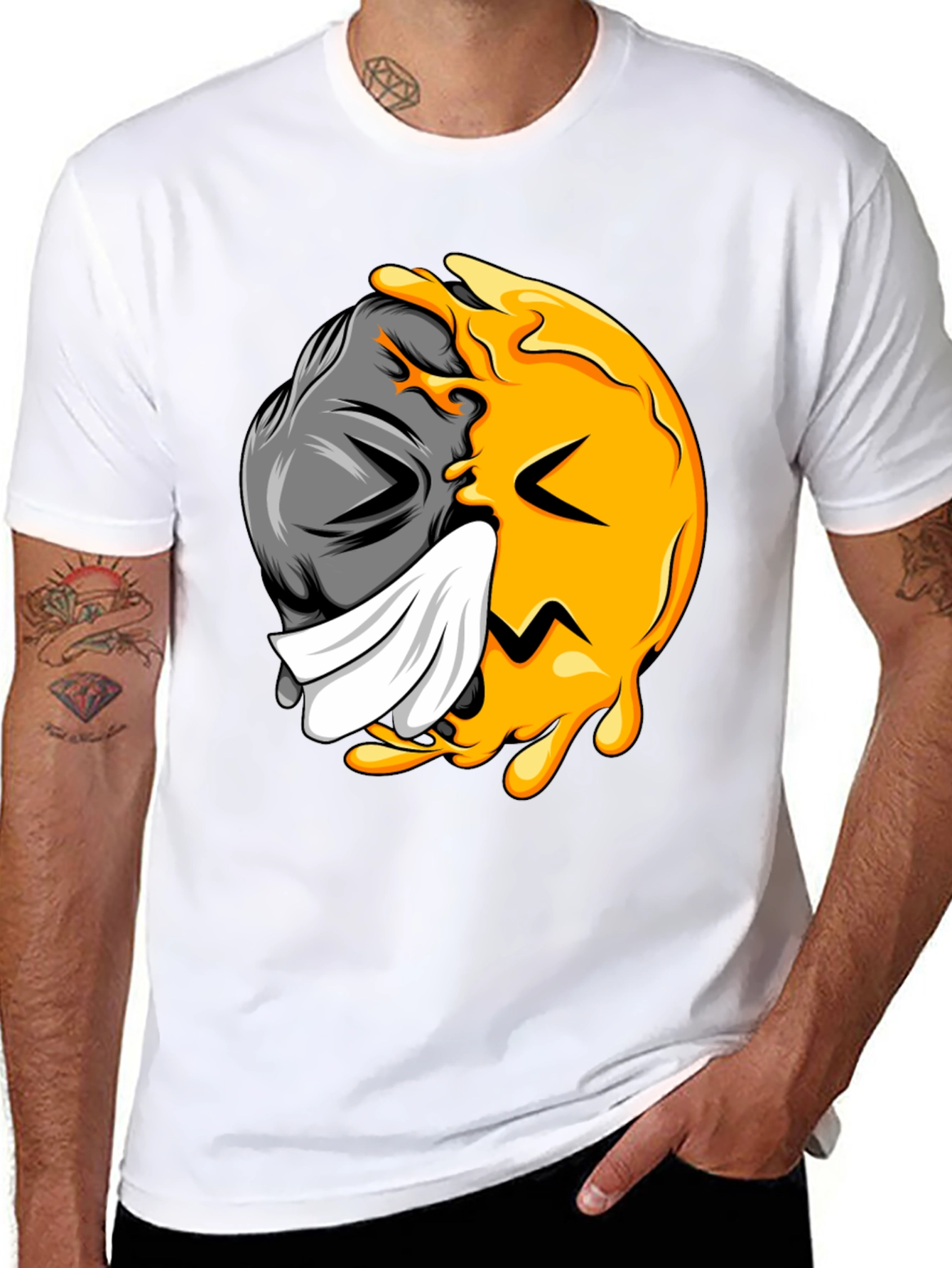 Two-Faced Graphic Tee - Black Cotton Blend