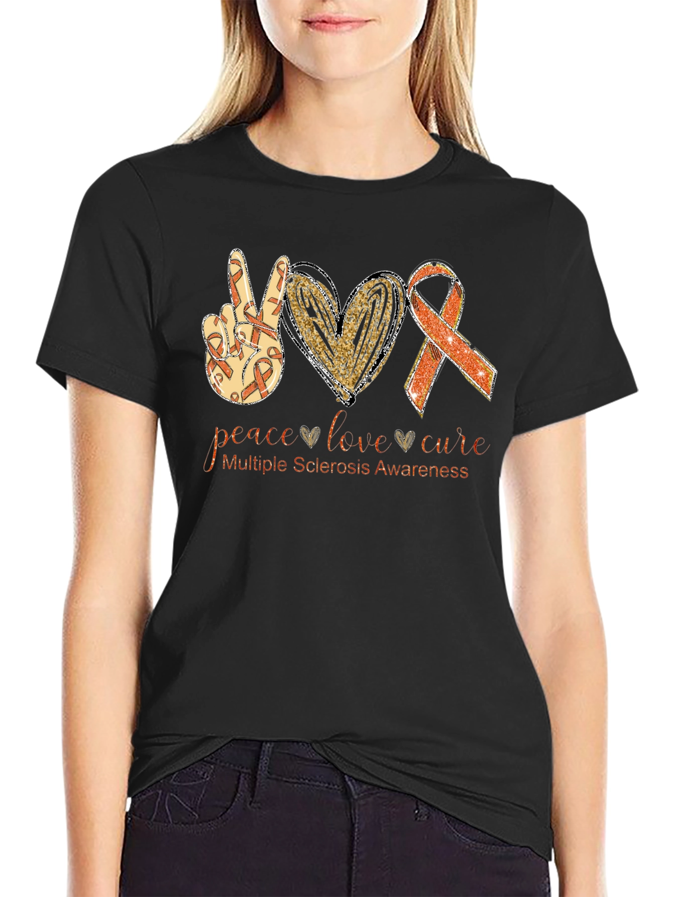 Multiple Sclerosis Awareness T-Shirt Peace Love Cure