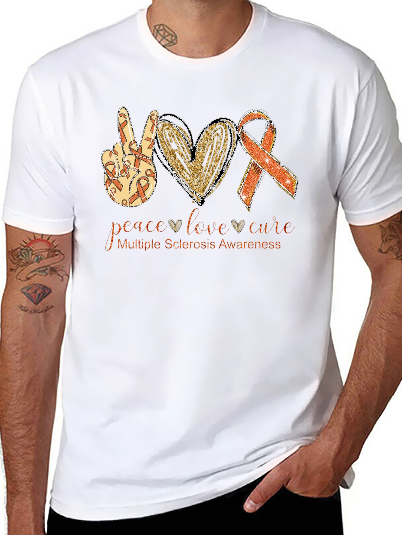 Multiple Sclerosis Awareness T-Shirt Peace Love Cure