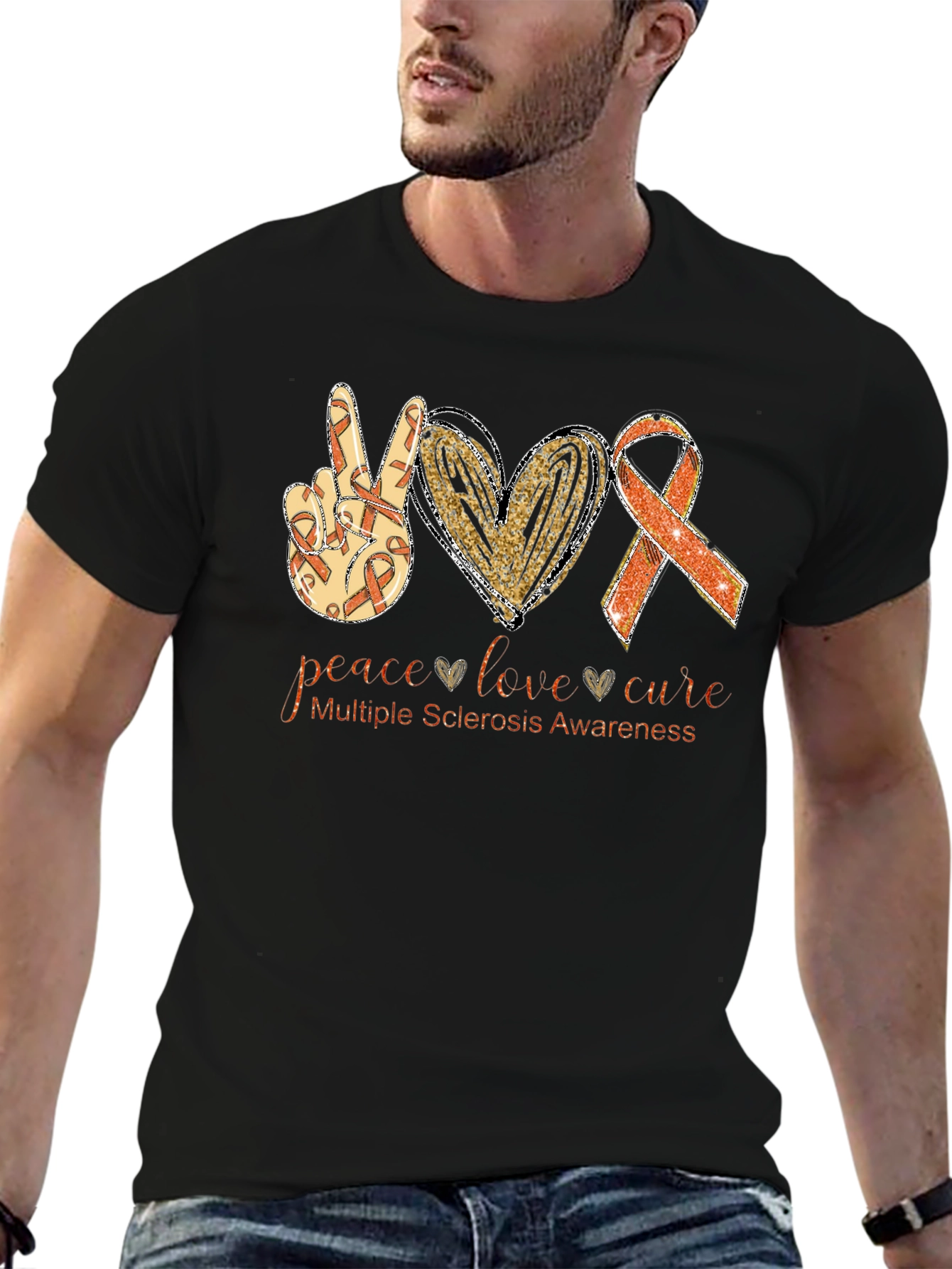 Multiple Sclerosis Awareness T-Shirt Peace Love Cure
