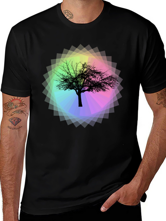 Tree Silhouette on Rainbow Prism Tee