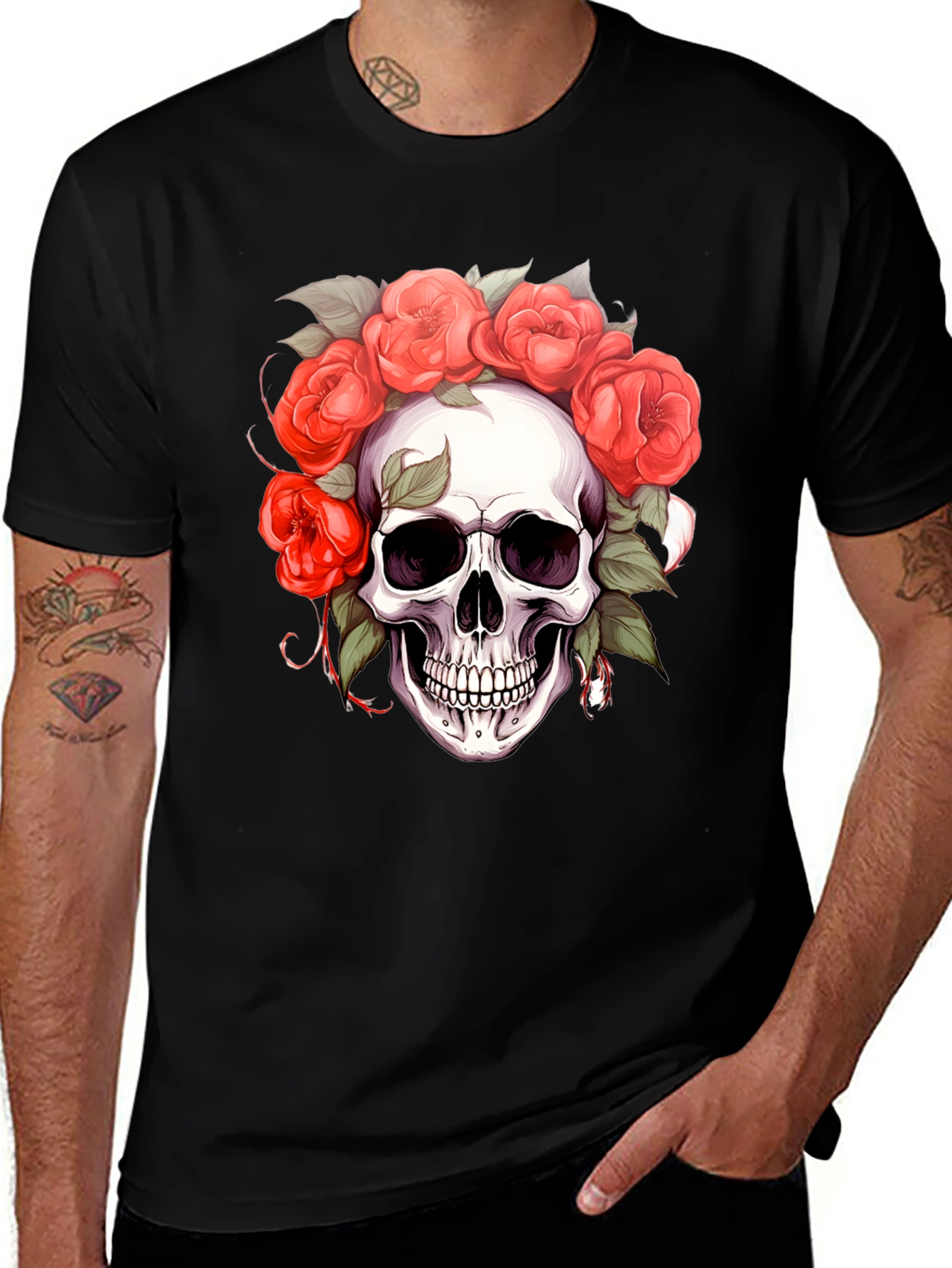 Floral Skull Graphic Tee - Dark Aesthetic Shirt