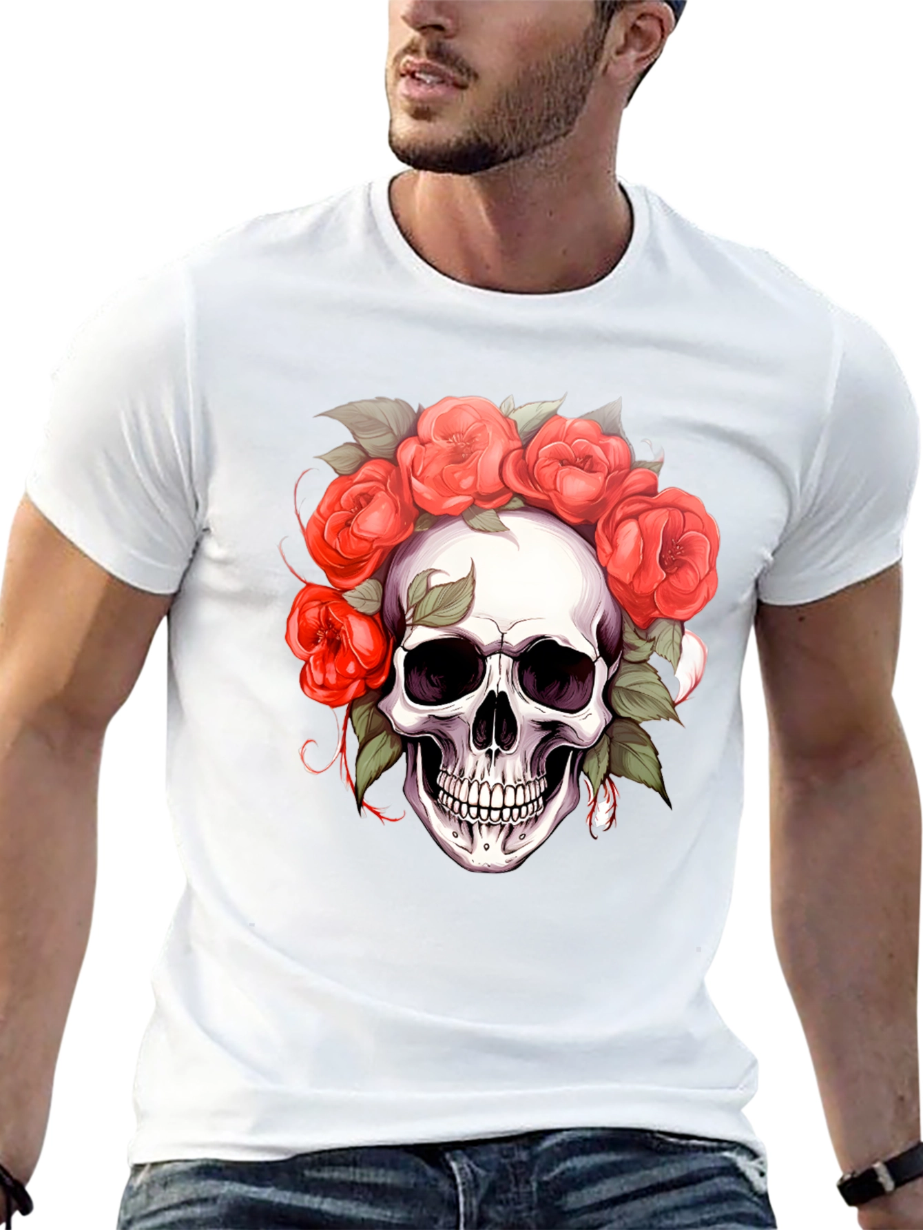 Floral Skull Graphic Tee - Dark Aesthetic Shirt