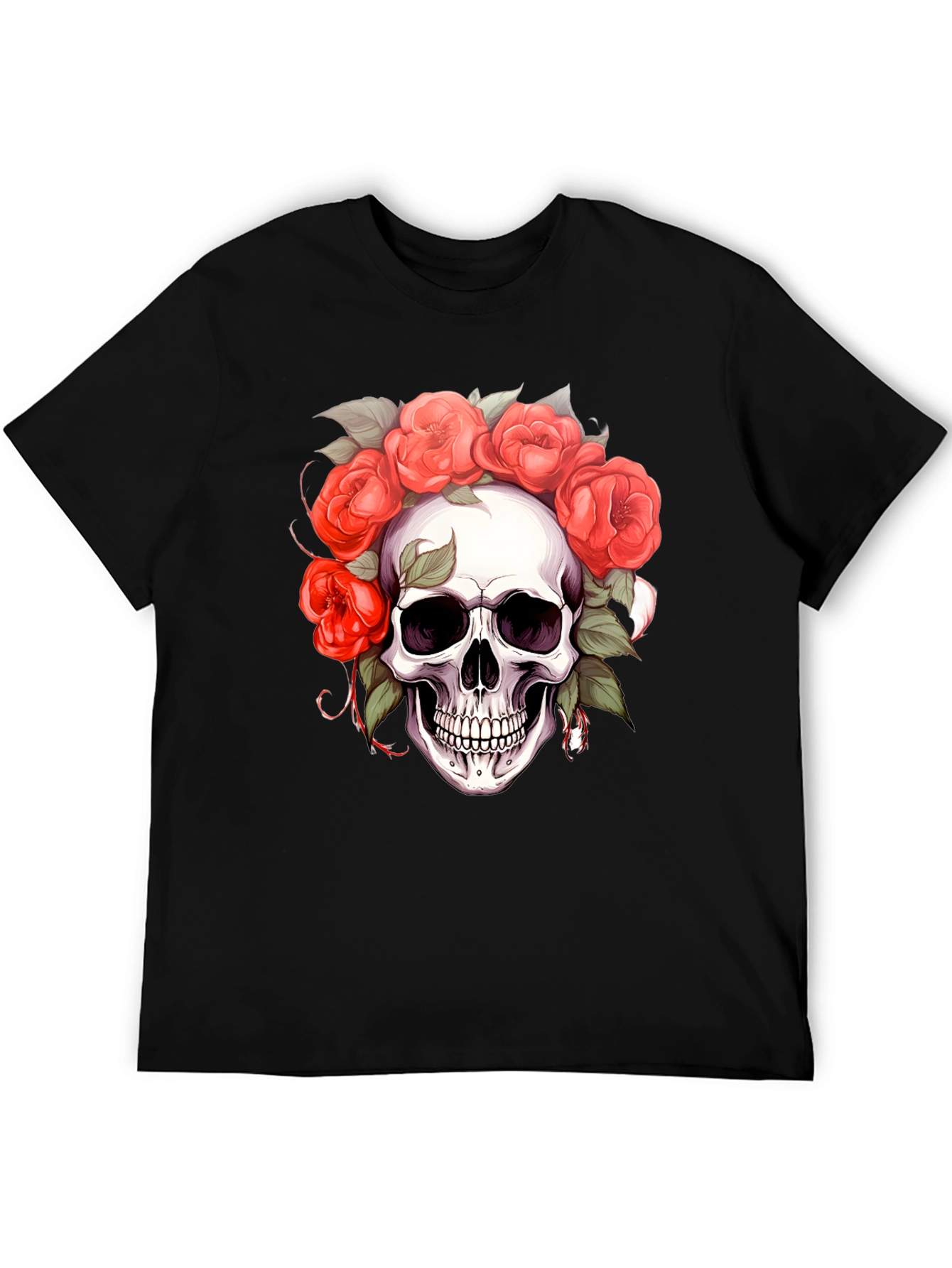 Floral Skull Graphic Tee - Dark Aesthetic Shirt