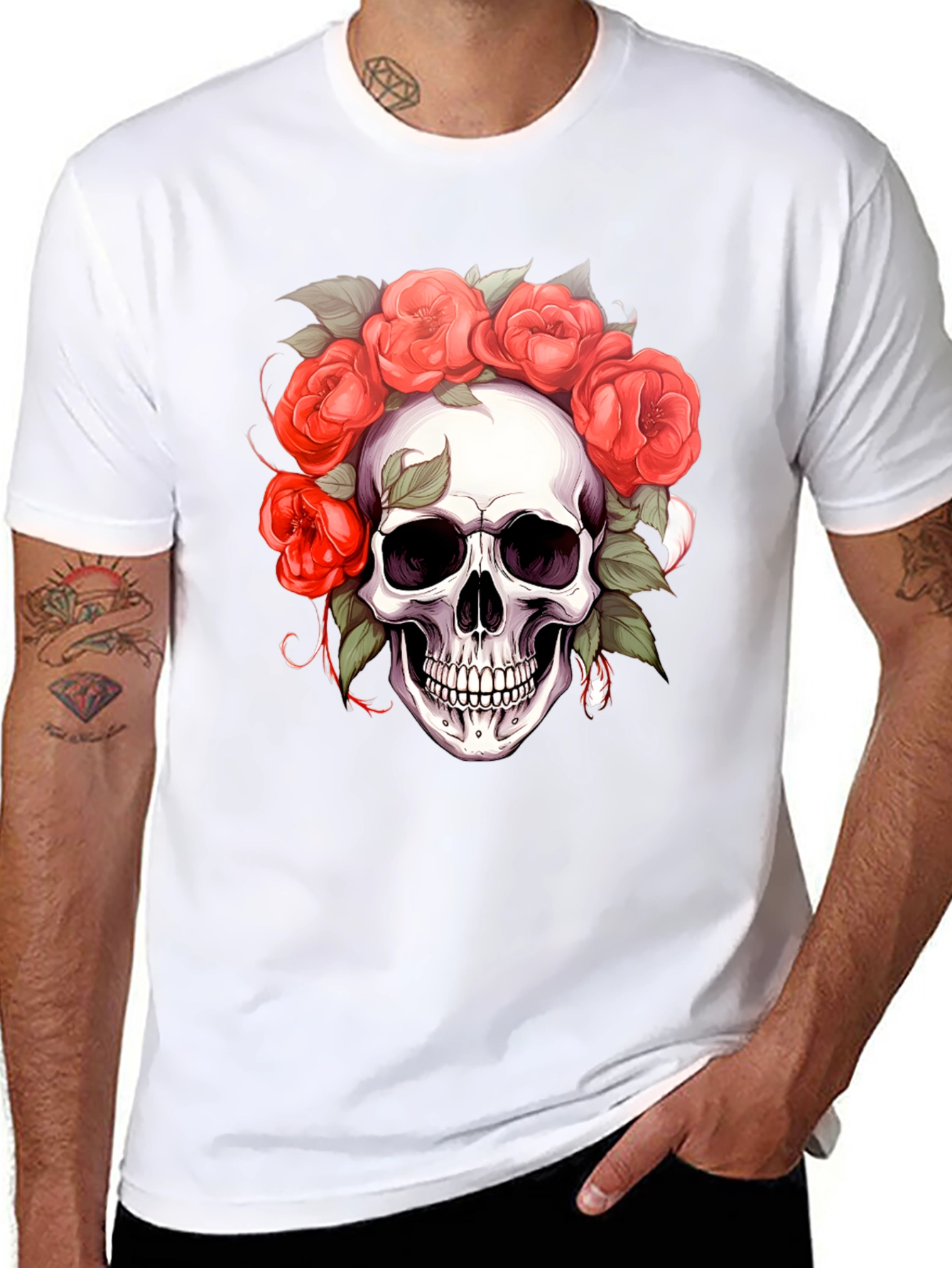 Floral Skull Graphic Tee - Dark Aesthetic Shirt