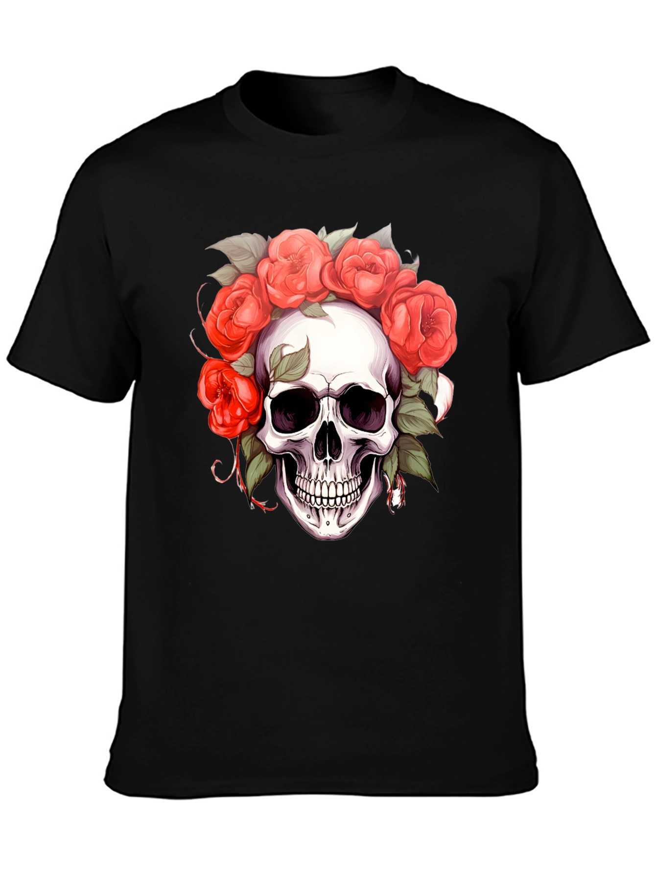 Floral Skull Graphic Tee - Dark Aesthetic Shirt