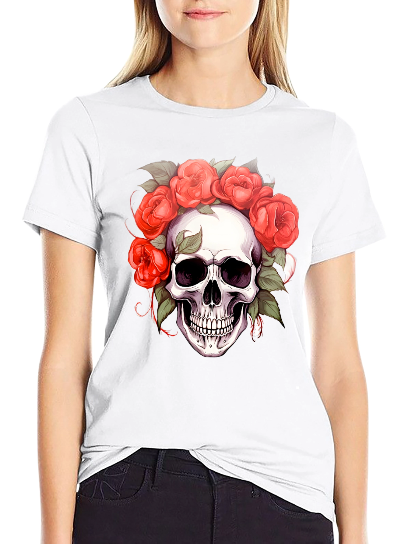 Floral Skull Graphic Tee - Dark Aesthetic Shirt