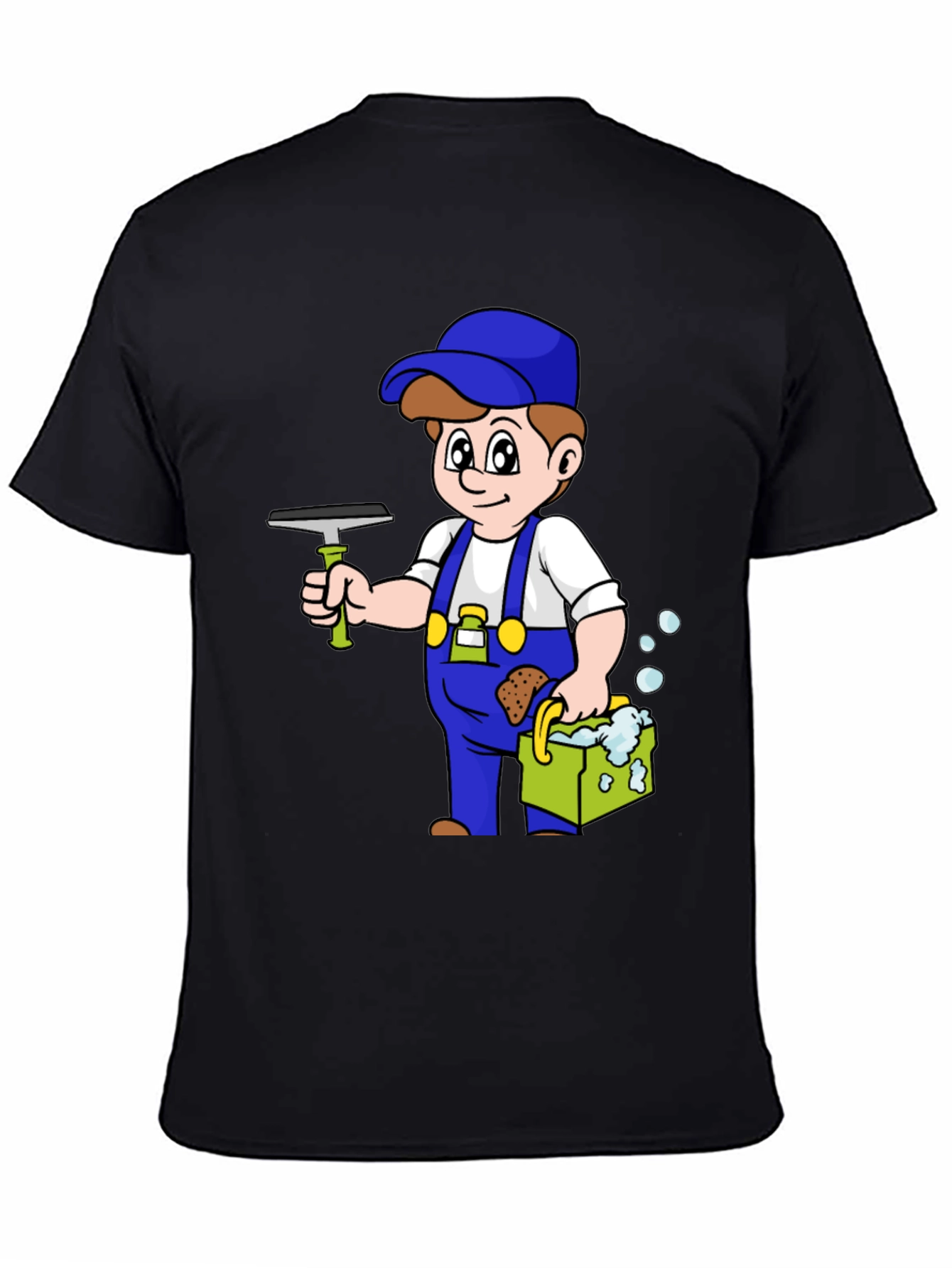Cartoon Window Washer Graphic Tee - Black T-Shirt