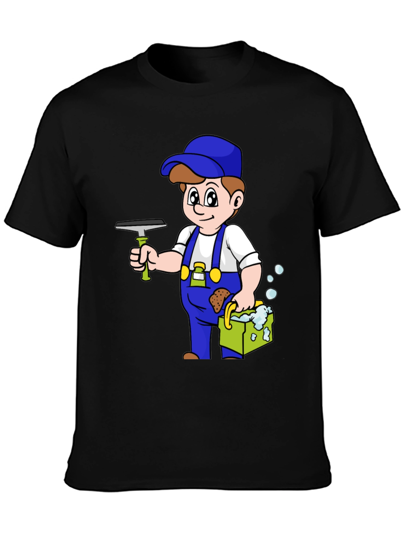 Cartoon Window Washer Graphic Tee - Black T-Shirt