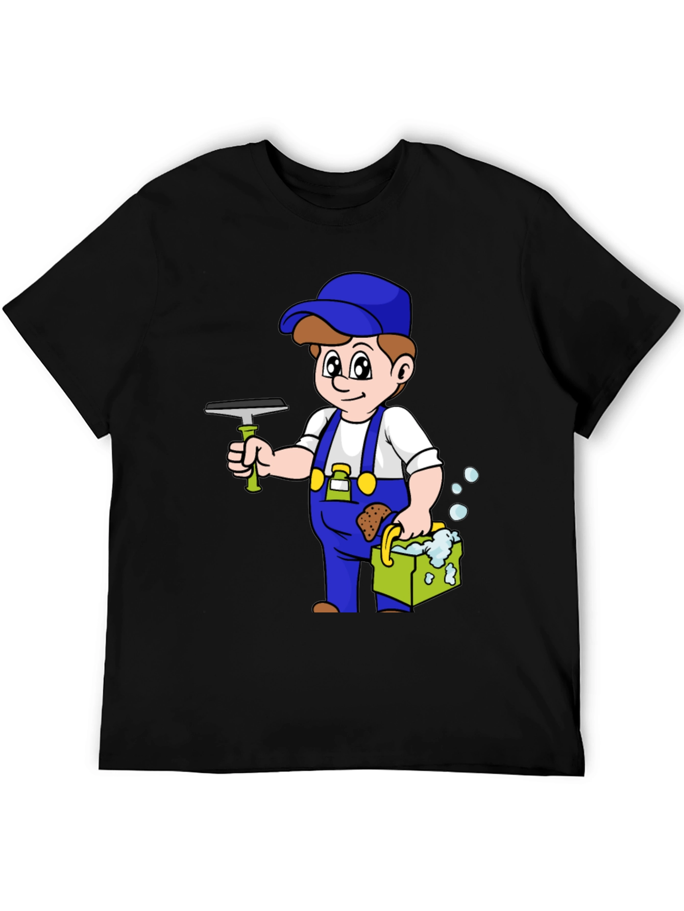 Cartoon Window Washer Graphic Tee - Black T-Shirt