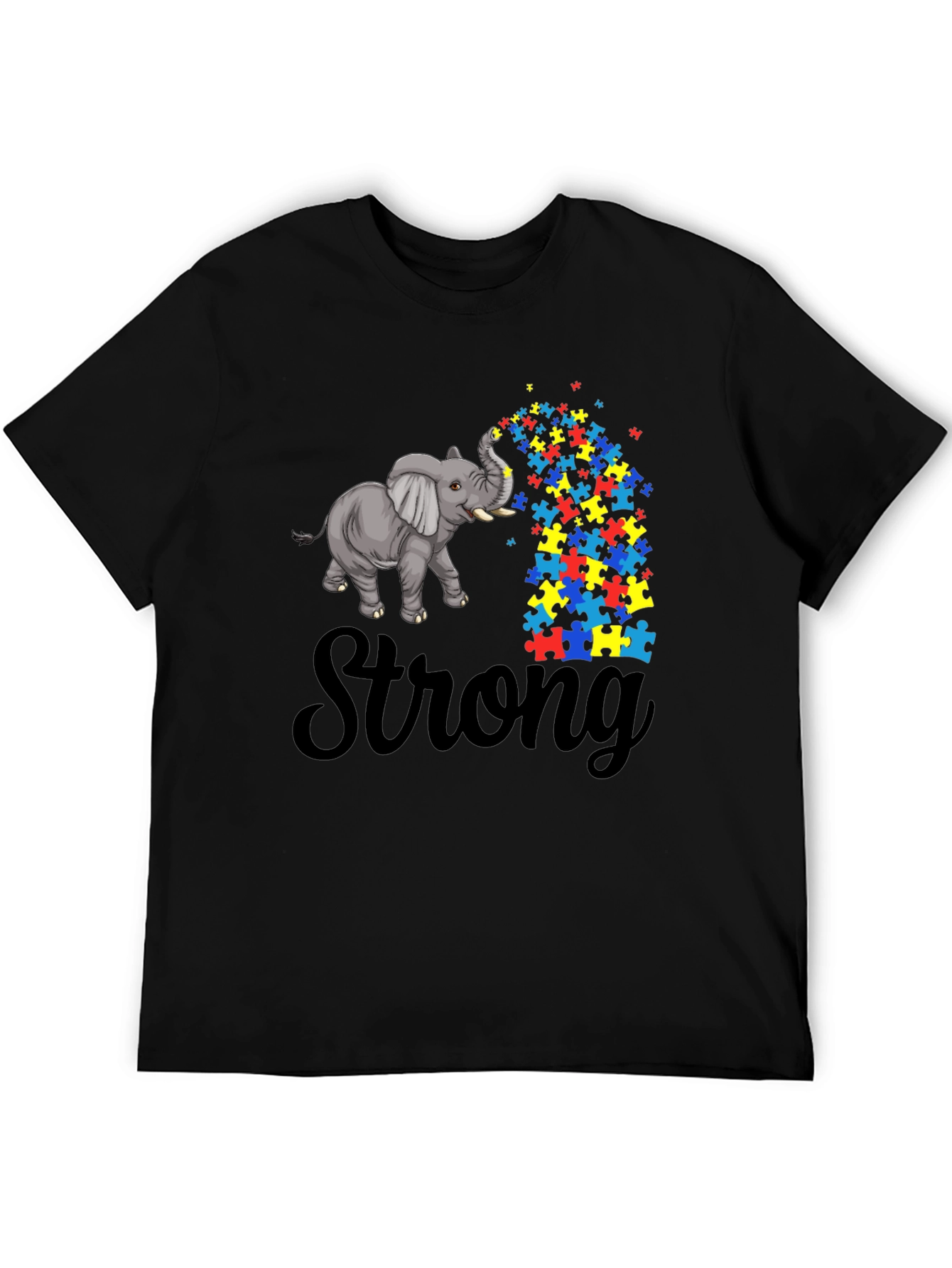 Autism Awareness Elephant Puzzle Piece T-Shirt - Strong