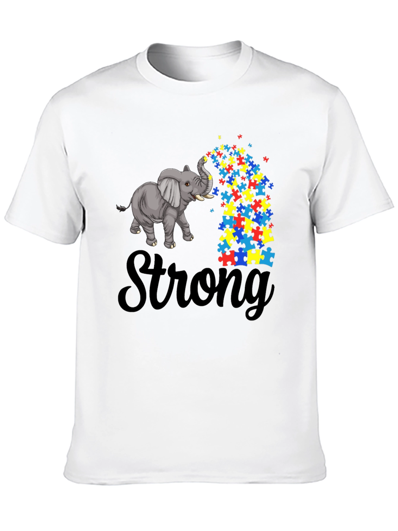 Autism Awareness Elephant Puzzle Piece T-Shirt - Strong