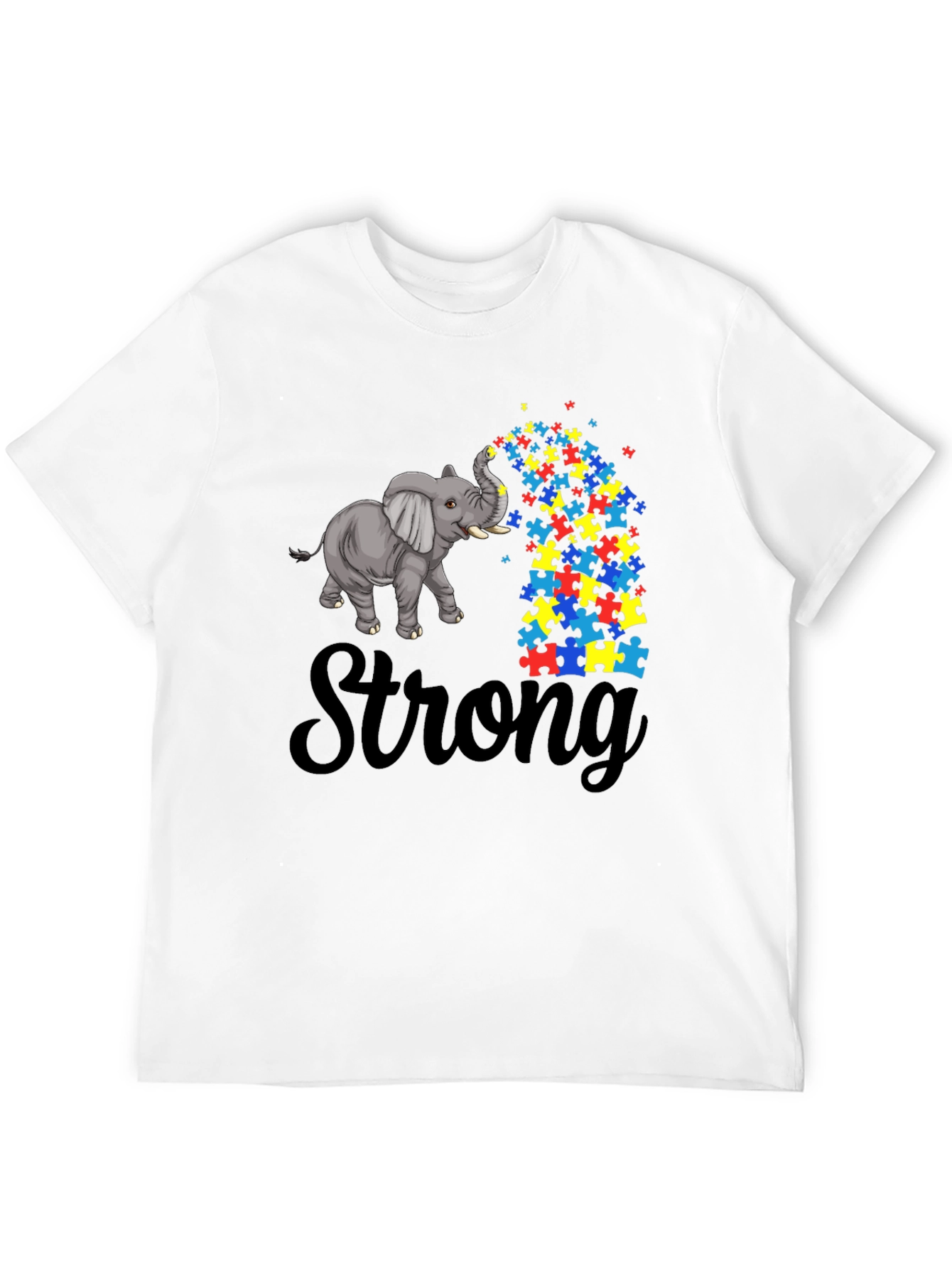 Autism Awareness Elephant Puzzle Piece T-Shirt - Strong
