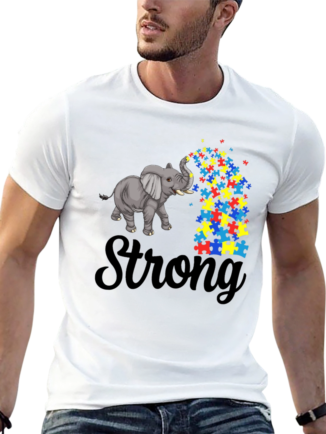 Autism Awareness Elephant Puzzle Piece T-Shirt - Strong